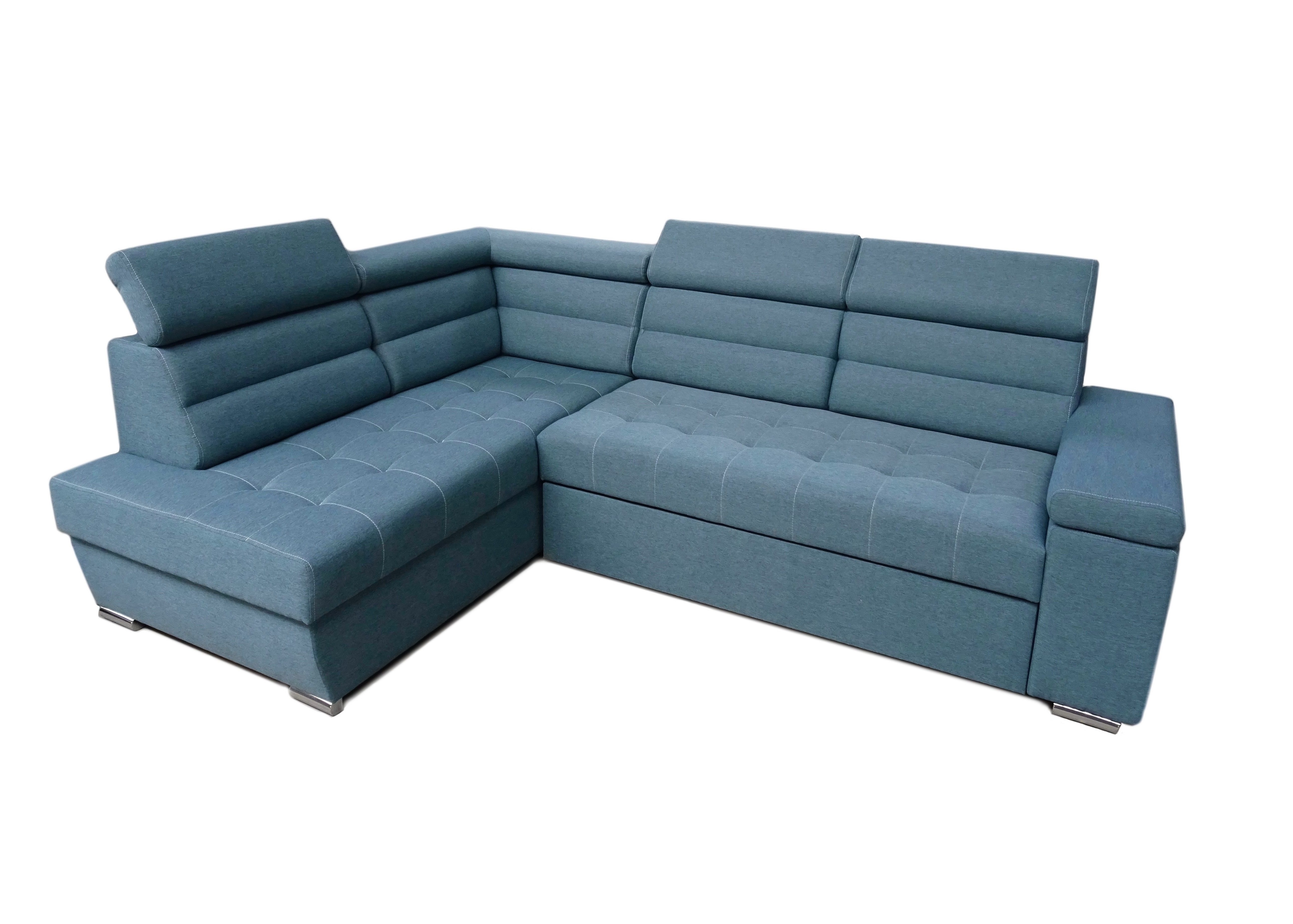 MOEBLO Ecksofa George, Verstellbaren Kopfstützen, Die Beine sind verchromt Sofa mit Ottomane Eckgarnitur Polsterecke, mit Relaxfunktion