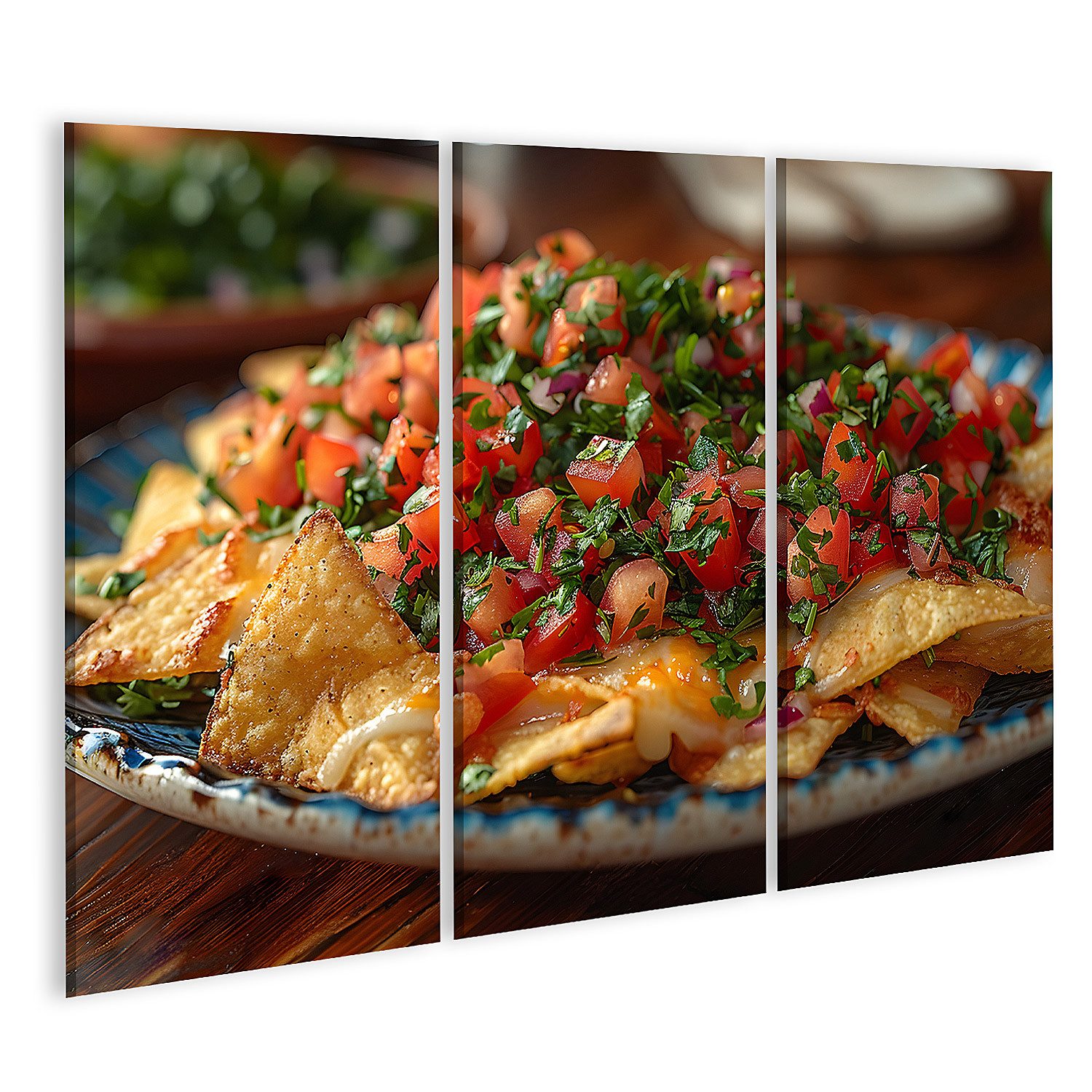 islandburner Leinwandbild Lebendiges Wandbild eines prall gefüllten Tellers mit Tortilla-Chips u