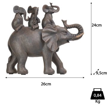 Moritz Dekofigur Deko-Figur Elefantenfamilie Kinder sitzen auf Rücken aus Polyresin, Dekofigur aus Polyresin Dekoelement Dekoration Figuren