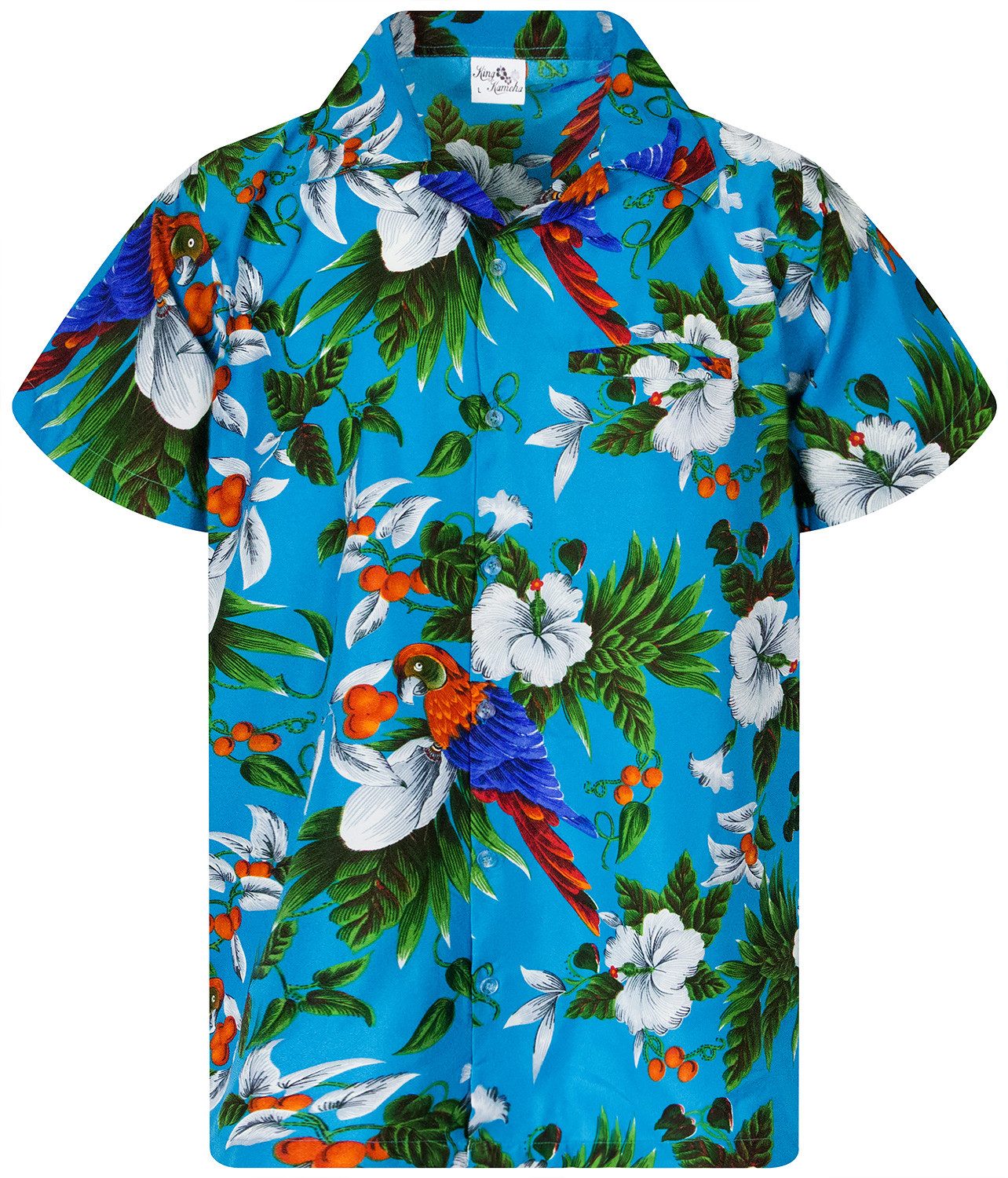 King Kameha Hawaiihemd "Cherry Parrot" Funky Hawaiihemd Herren Kurzarm Fronttasche Sommerhemd