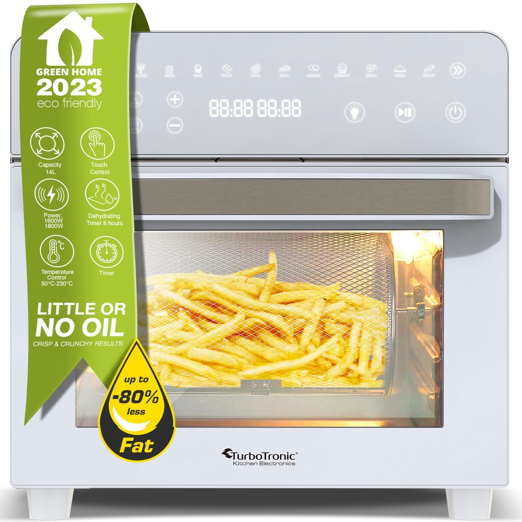 TurboTronic by Z-Line Minibackofen Digitaler XXL Power Airfryer 14 Liter Pommes Korb ab 50°C Heißluftofen, mit Drehspieß für Hähnchen, Konvektionsofen