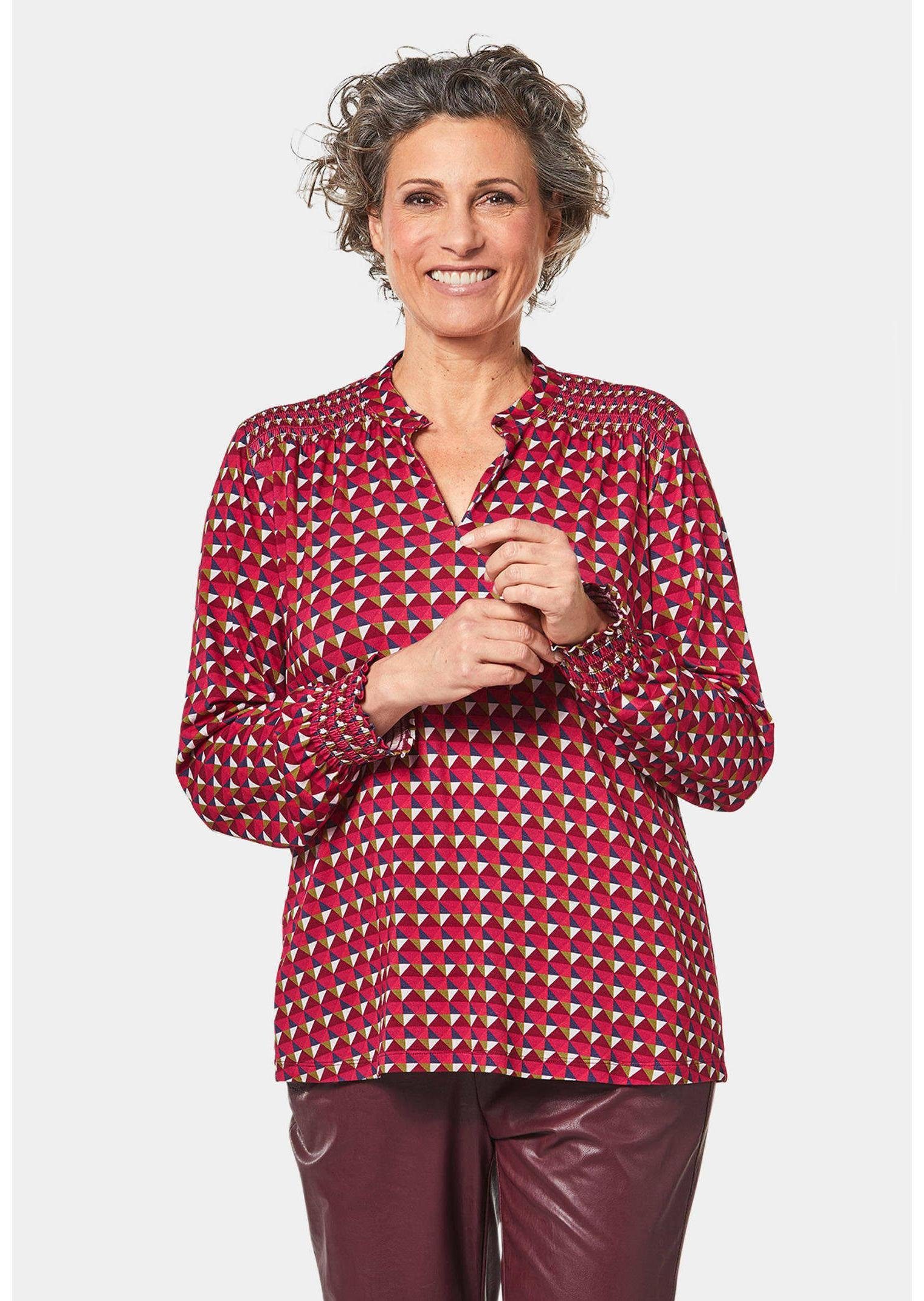 Langarmbluse Kurzgröße: Jerseybluse mit modischen Smok-Details