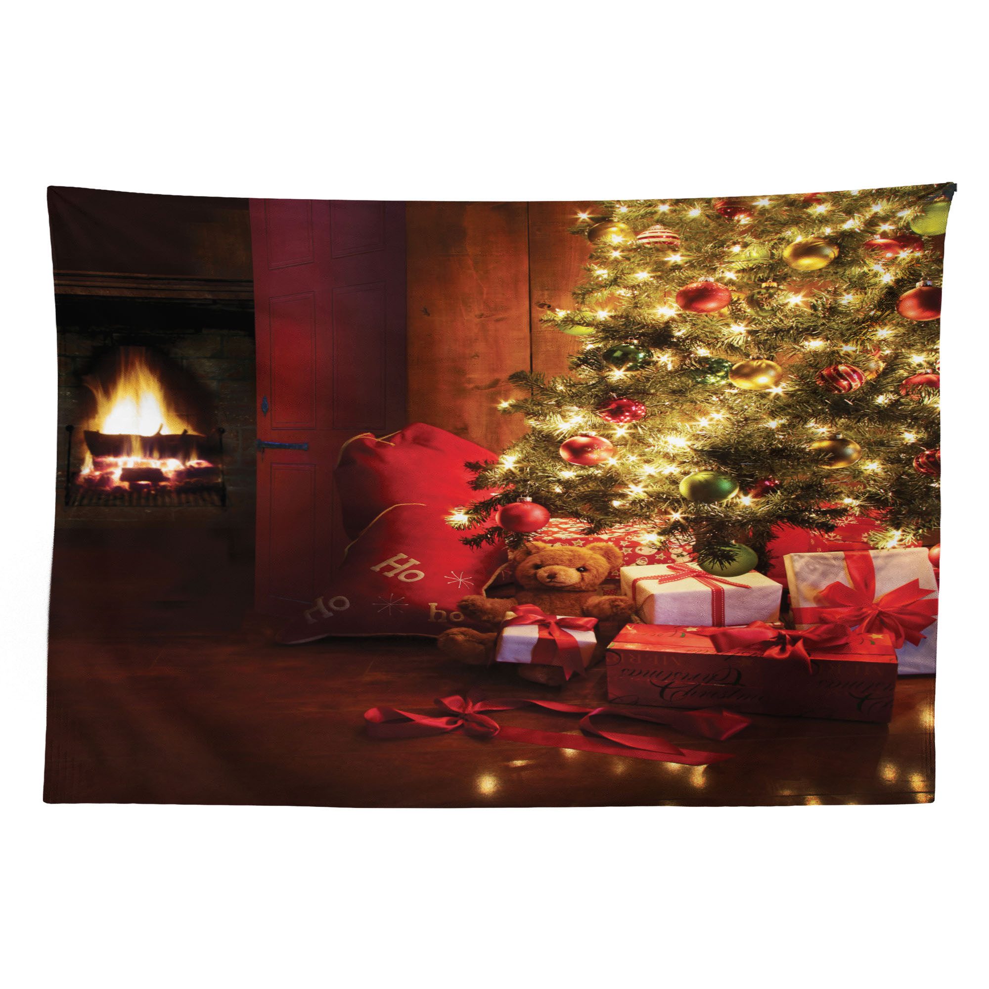 Abakuhaus Wandteppich aus Weiches Mikrofaser Stoff Für das Wohn und Schlafzimmer, rechteckig, Weihnachten Neujahr Weihnachtsbaum