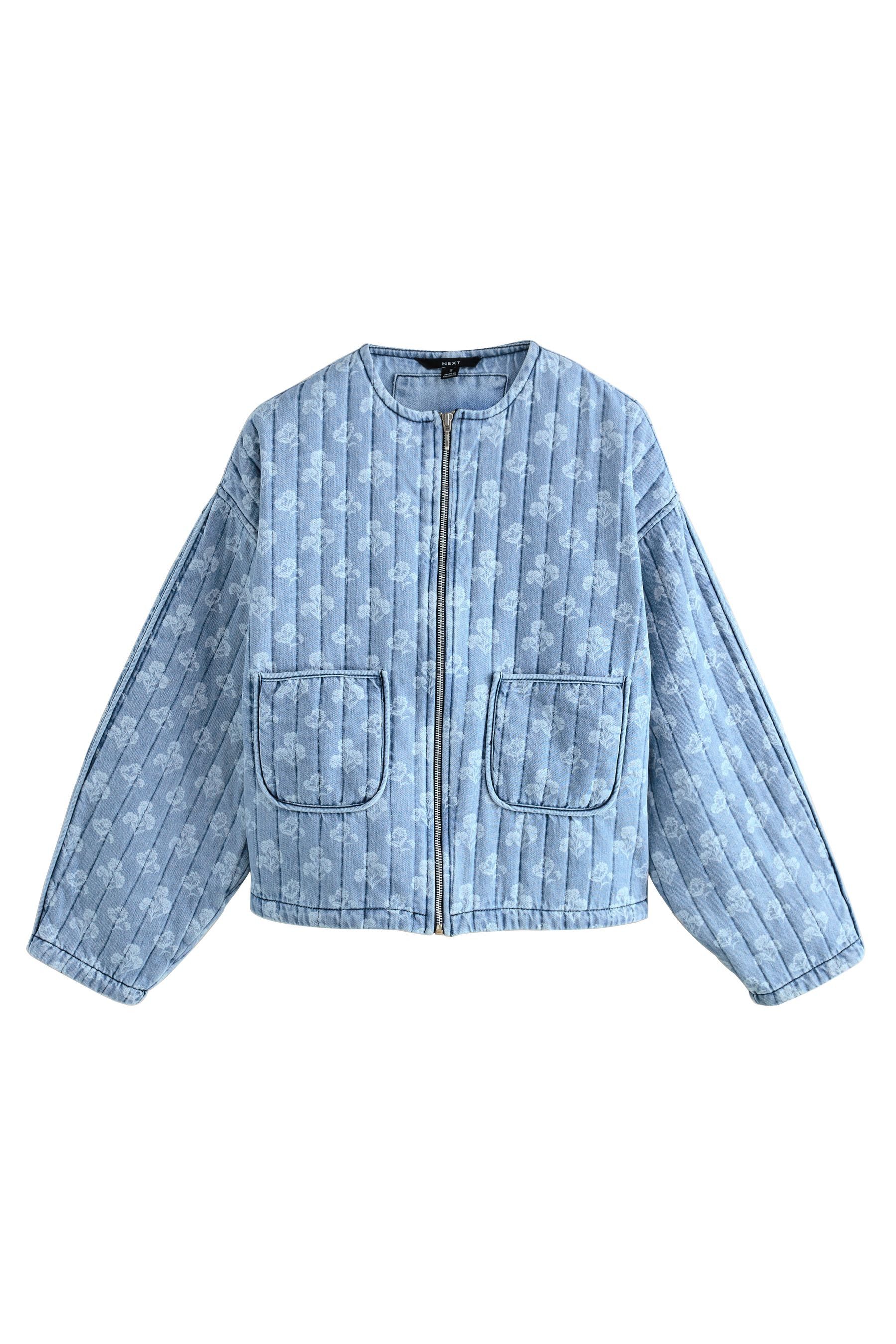 Next Jeansjacke Denim-Steppjacke mit Blumen-Print (1-St)