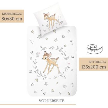 Kinderbettwäsche Bambi Bettwäsche 135x200+80x80 cm, 100 % Baumwolle, MTOnlinehandel, Renforcé, 2 teilig, Disney's Bambi Reh & Klopfer Hase
