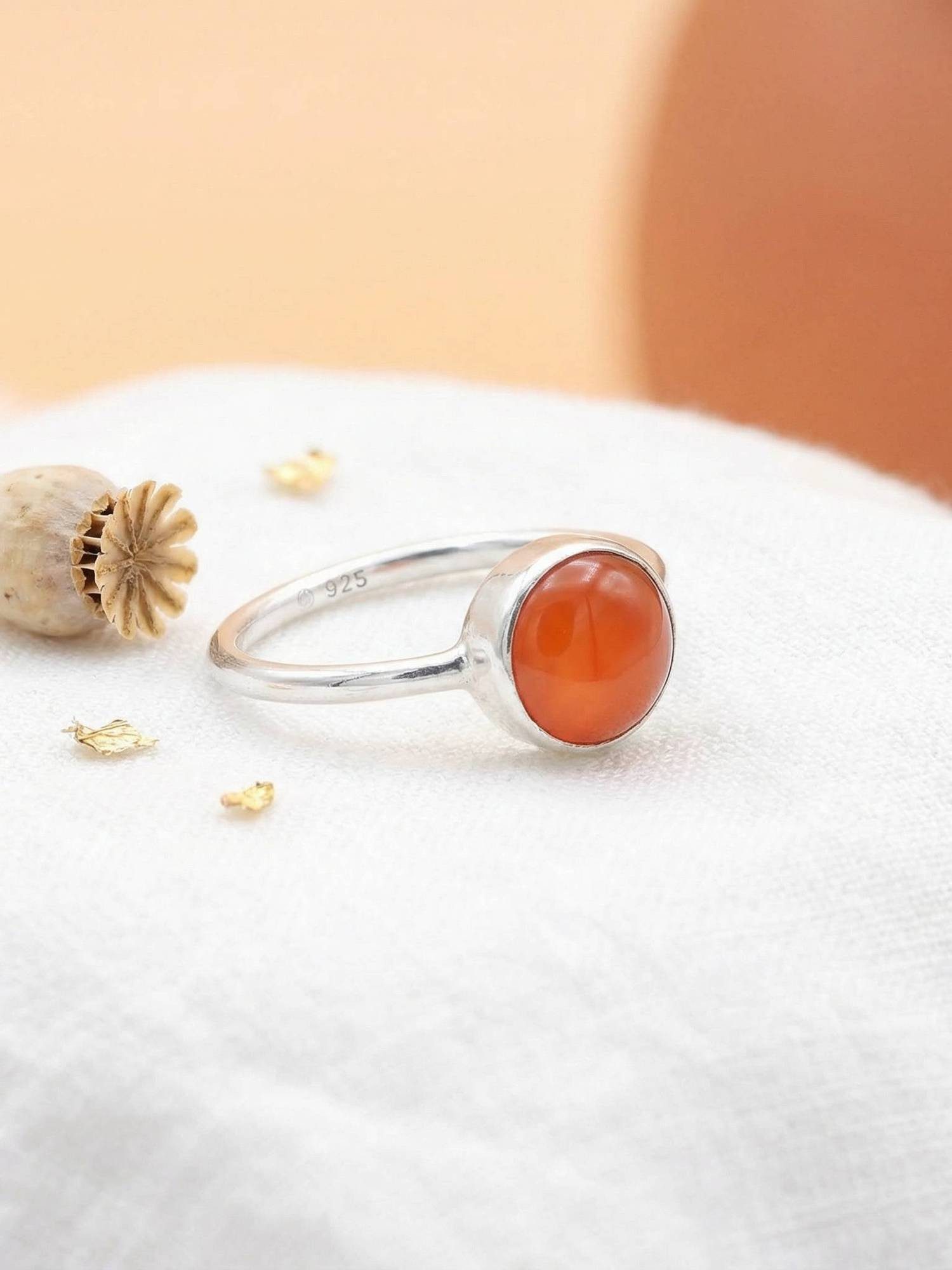 mantraroma Silberring SAMA rund aus 925 Silber mit Karneol (Ring mit Schmuckbeutel), Damenring aus 925er Silber