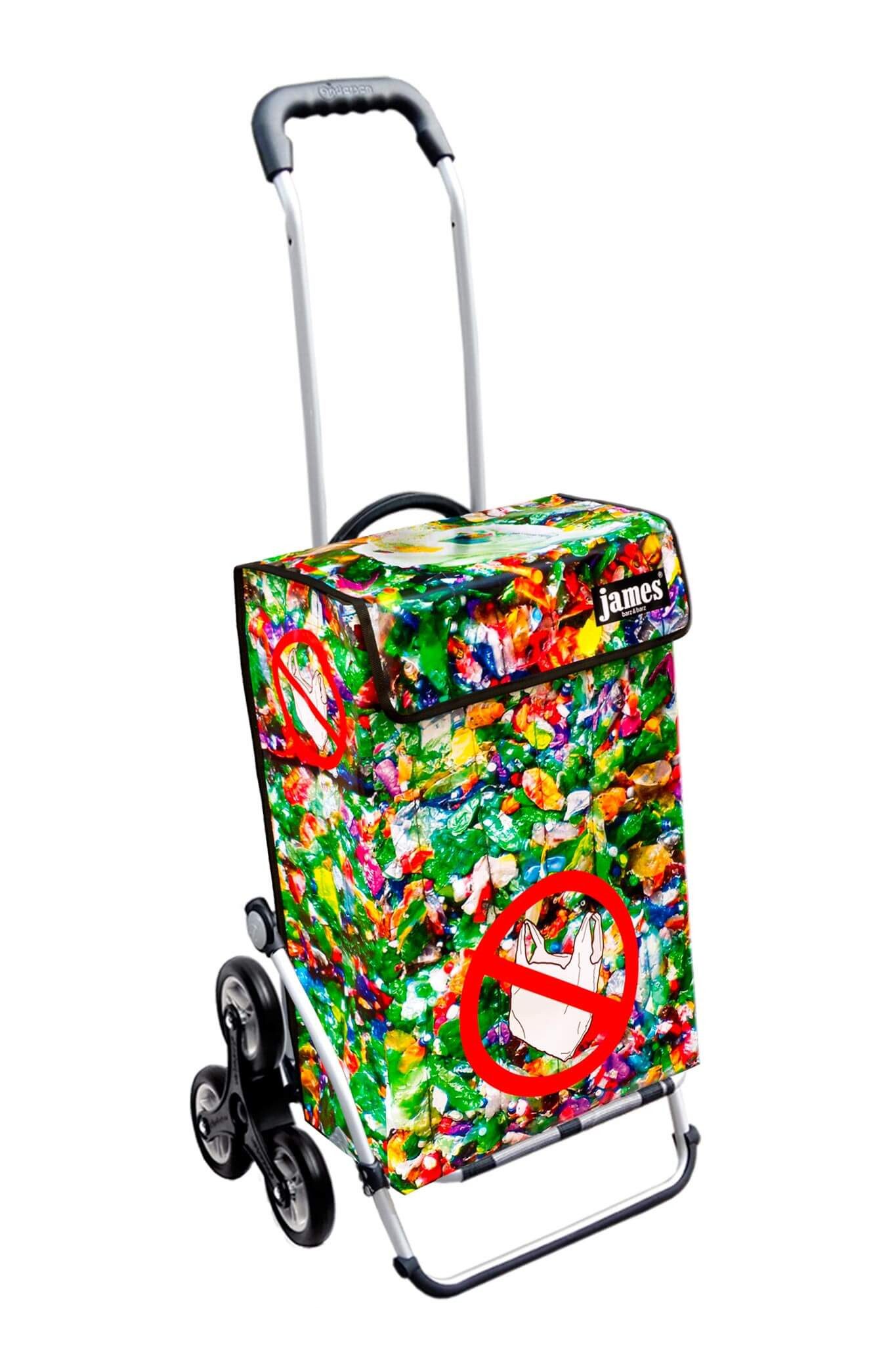 james Einkaufstrolley PLASTIKMUELL - stabiler Einkaufswagen mit individuellem Design, Handmade in Austria - Einkaufsbegleiter mit viel Stauraum - trägt 40kg