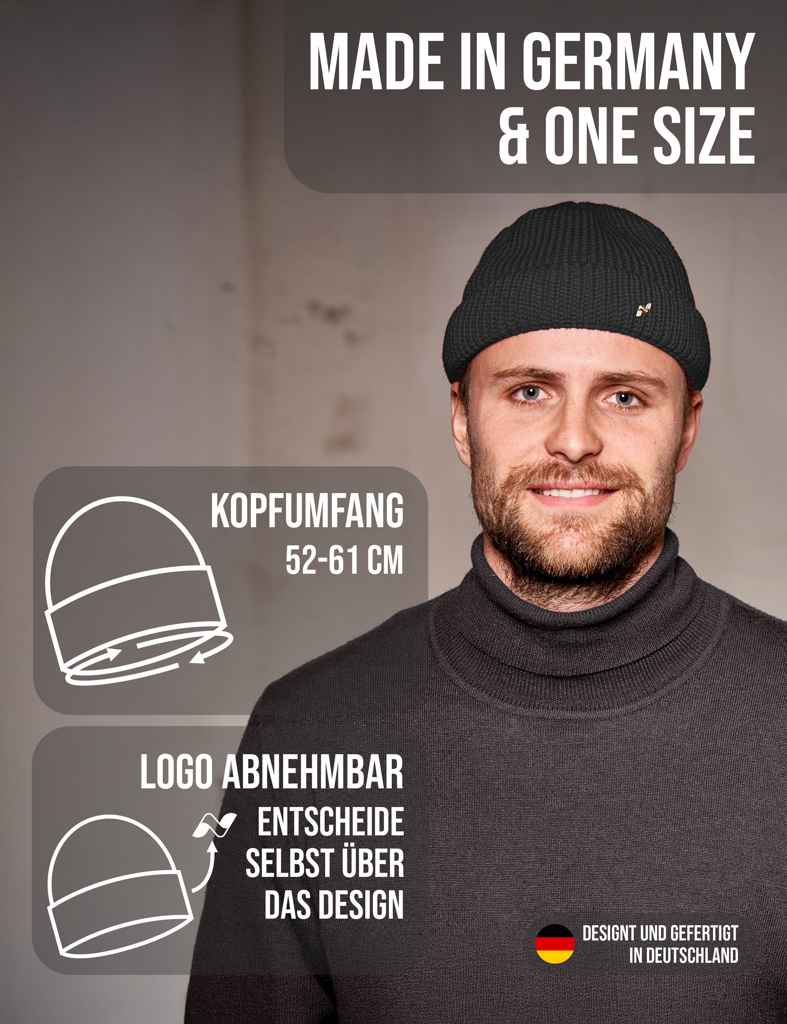 NYTTED® Strickmütze - kurze Costeau Mütze- 100% Wolle - Made in Germany - UNISEX
