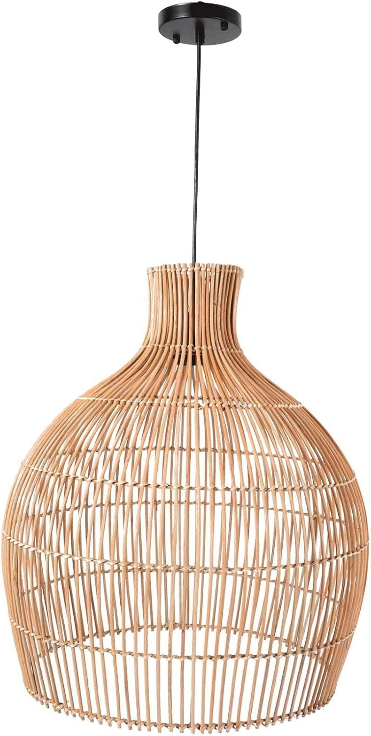 VIVANNO Hängeleuchte Rattan PLAFON Rund - Beige Geflochten, ohne Leuchtmittel, 40x55 cm