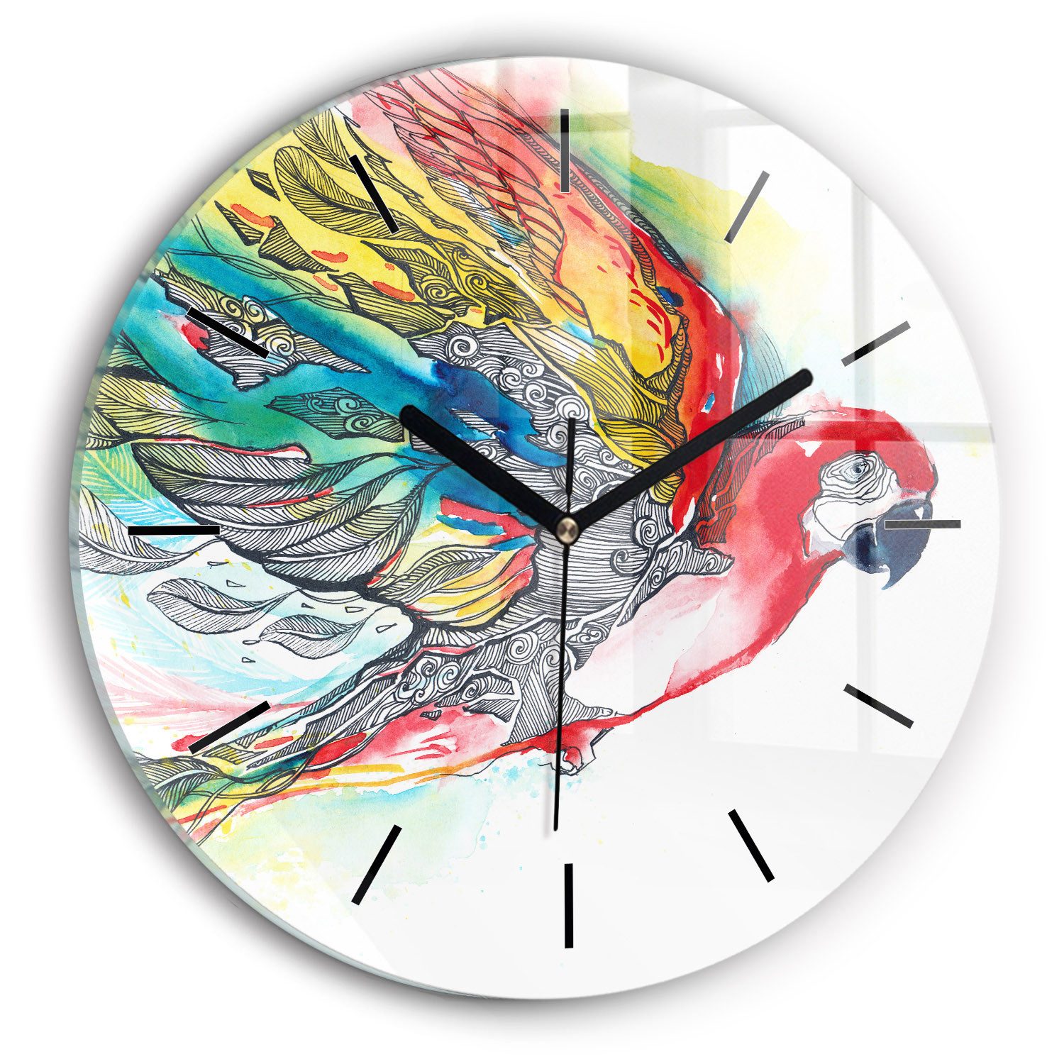 Tulup Wanduhr Glasuhr Bunter Papagei Uhr günstig online kaufen