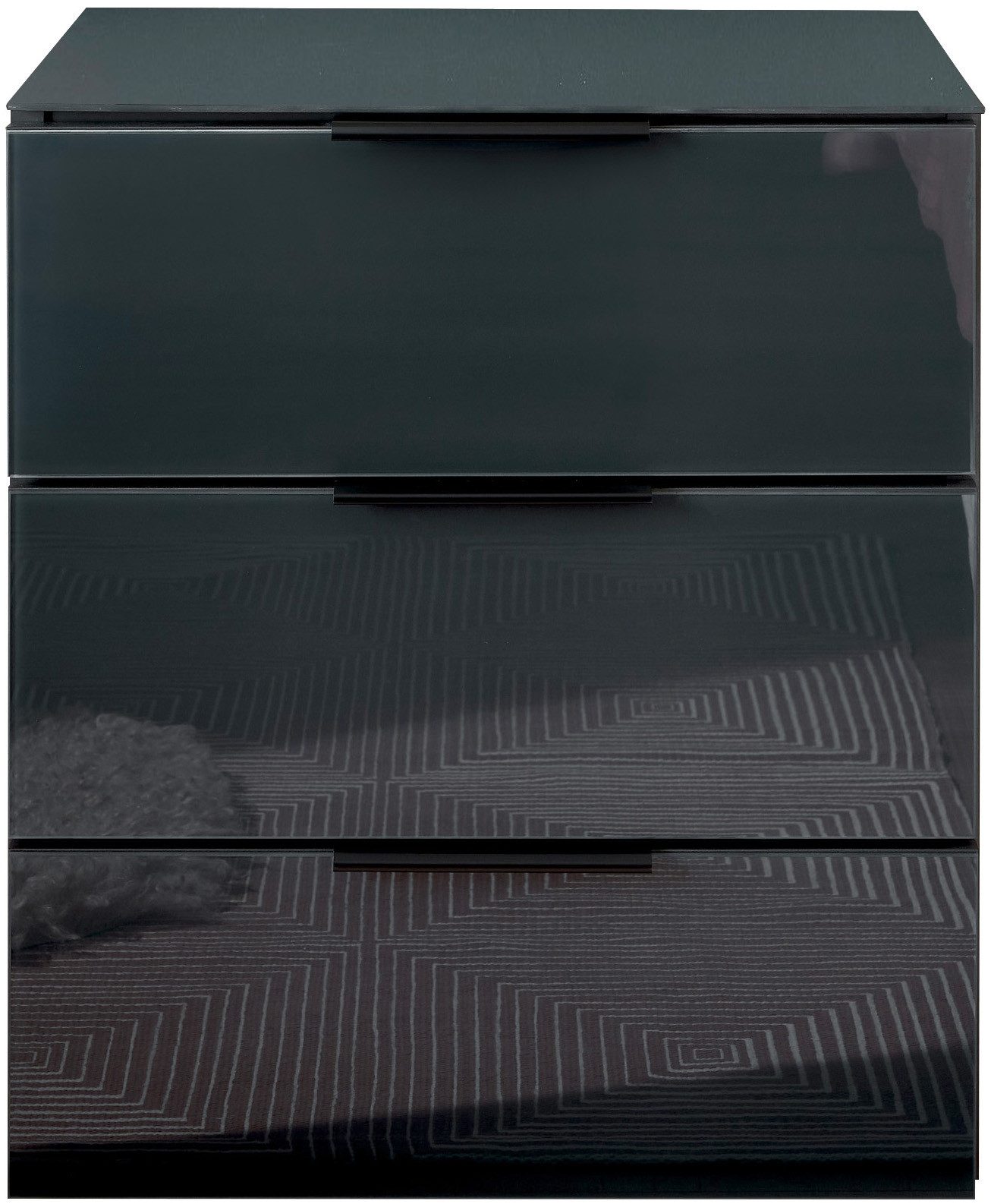 Schlafkontor Nachtkommode Pari Nachtkonsole, Nachtschrank, Nachttisch, mit 3 Schubkastenfronten aus Glas