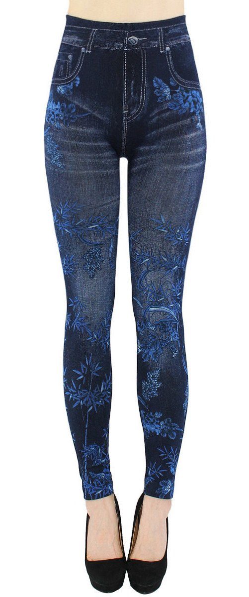 dy_mode Jeggings Damen Jeggings Leggings in Jeans Optik High Waist Jeansleggings Bequem mit elastischem Bund