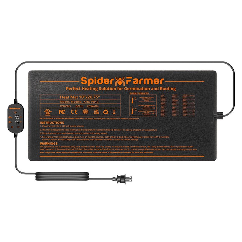 Spider Farmer Heizmatten Spider Farmer Heizmatte 52x25 cm mit Thermostat, Heizmatte für Keimlinge und Stecklinge mit Thermostat