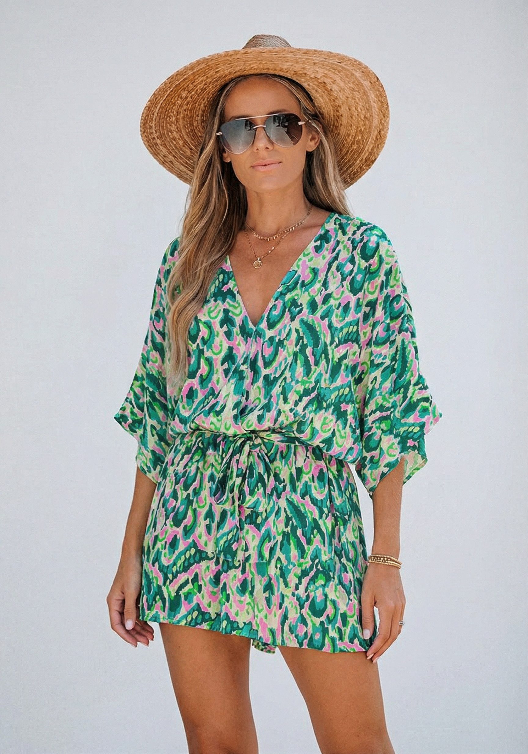 Cupshe Strampler Halbarm Weites Bein Mini Einteiler mit Bindegürtel