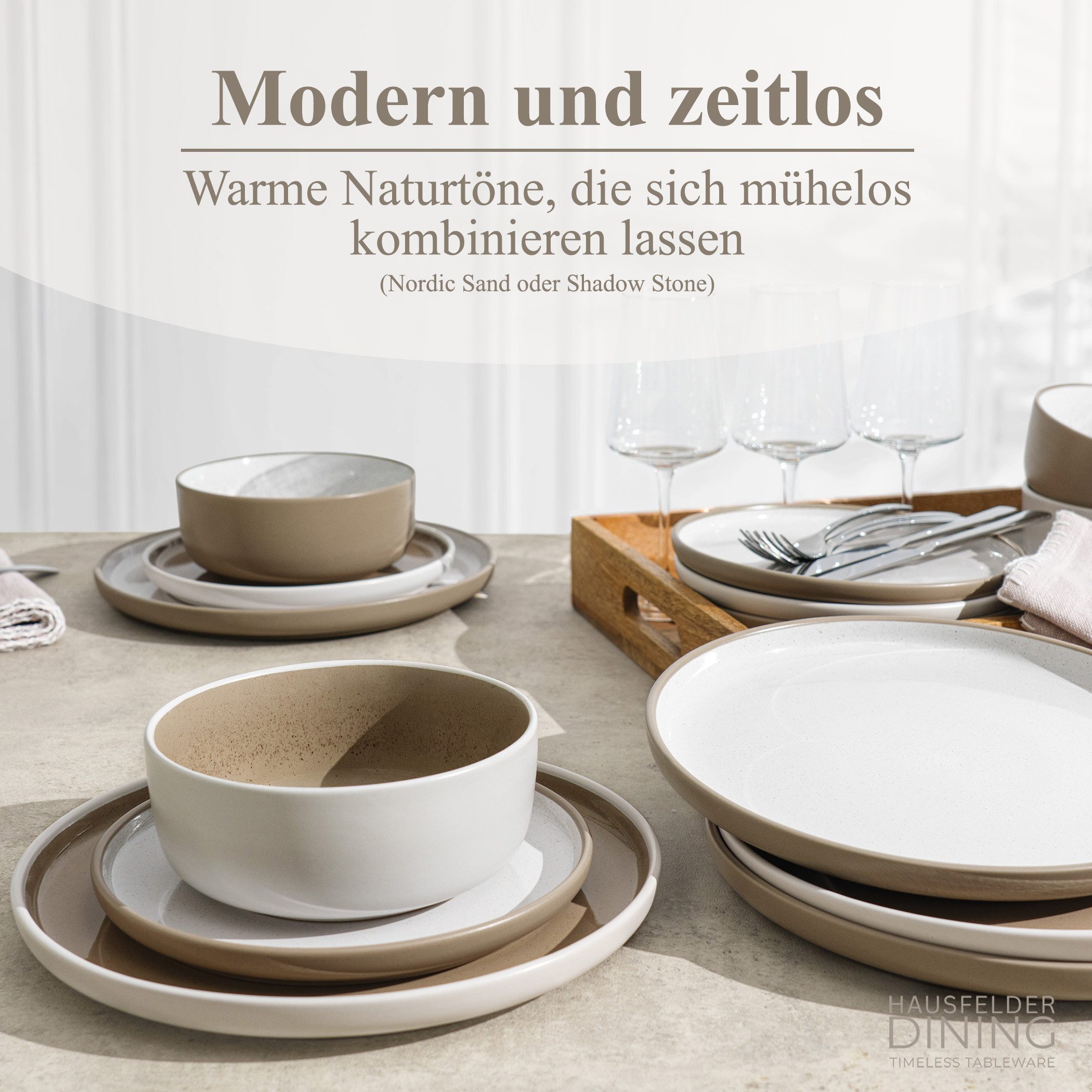 Hausfelder Geschirr-Set Steingut Dessertteller 8 Personen, 8teilig, Shadow Stone/Nordic Sand (8-tlg), 8 Personen, Steinzeug, spülmaschinen- & mikrowellengeeigne – Bild 5 von 5