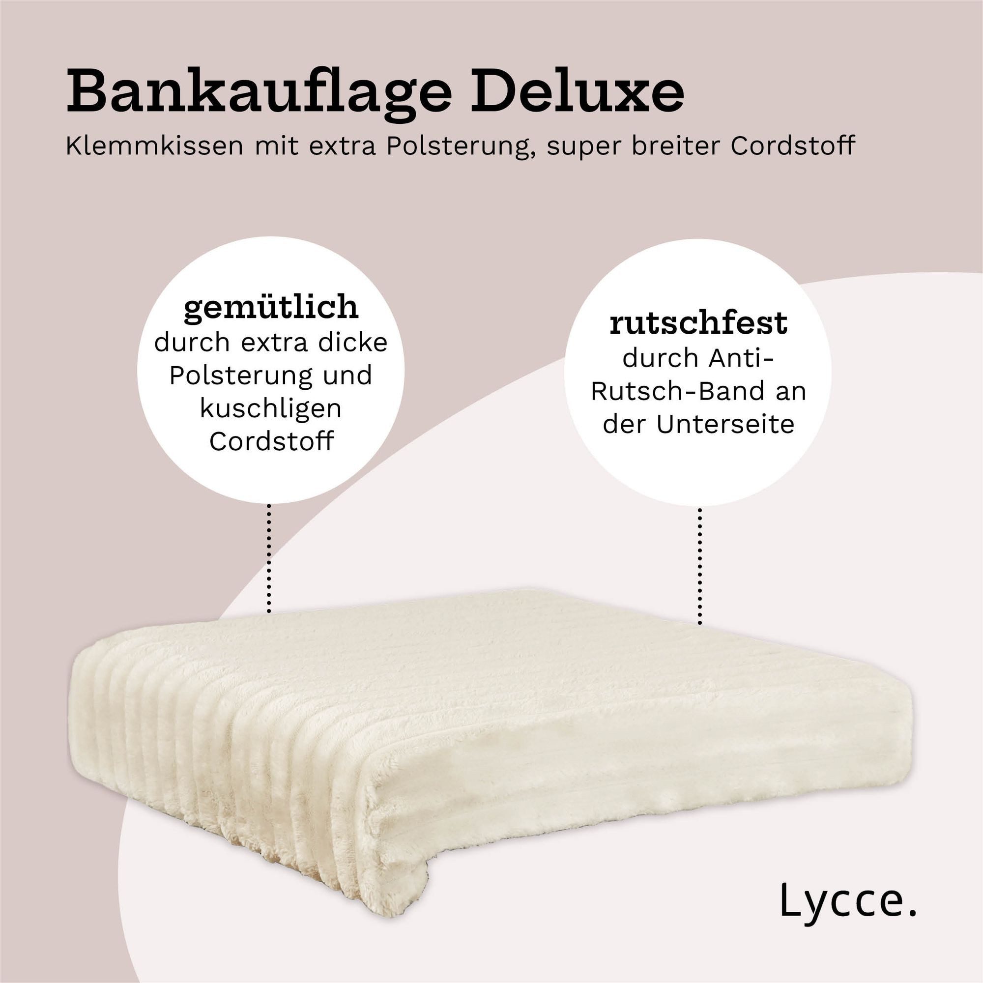 Lycce Bankauflage Sitzkissen Klemmkissen DELUXE 1 Leiste, Cordstoff extra Polsterung, (1 St), super breiter Cordstoff, für Banktiefen ab 35 cm