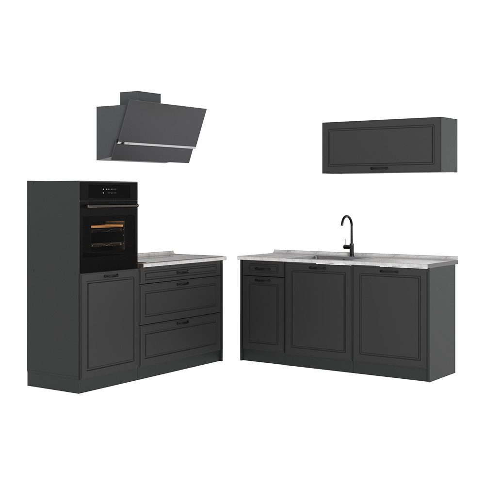 Vicco Küchenzeile R-Line, Anthrazit Landhaus/Anthrazit, 160 cm ohne Arbeitsplatte