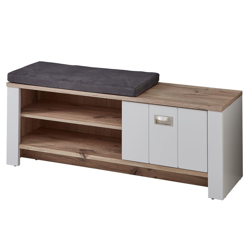 Lomadox Schuhbank DEVON36, Schuhbank matt grau mit Eiche Landhausstil