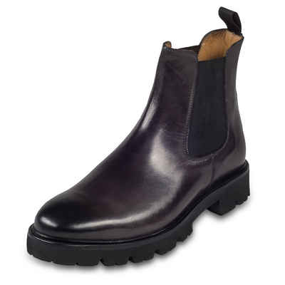 BRECOS Herren Chelsea Stiefelette dunkelgrau, ultraleichte Gummi-Profilsohle Chelseaboots Handgefertigt in Italien