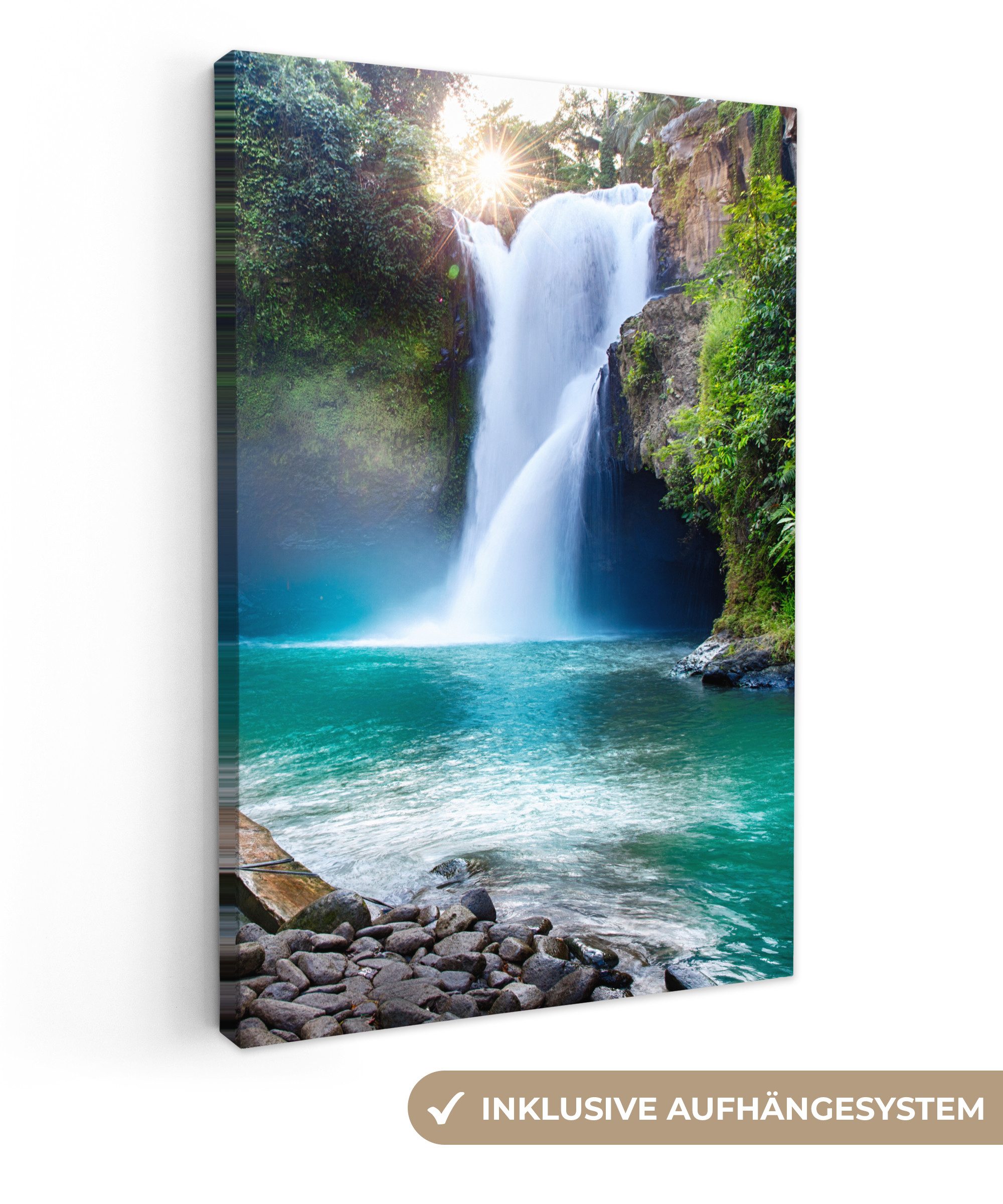 OneMillionCanvasses® Leinwandbild Wasserfall - Steine - Landschaft - Pflanz günstig online kaufen