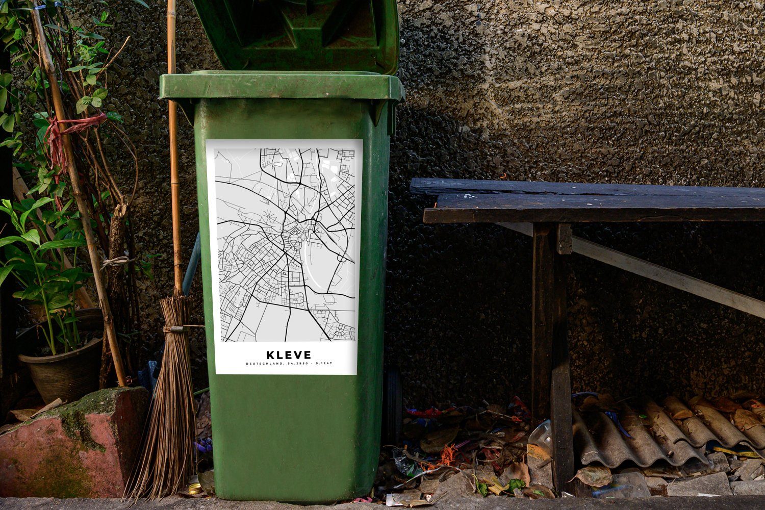 MuchoWow Wandsticker Deutschland Wegbeschreibung Kleve Stadtplan Mülleimer-aufkleber, Mülltonne, - Sticker, (1 Abfalbehälter Karte - - St), - Container