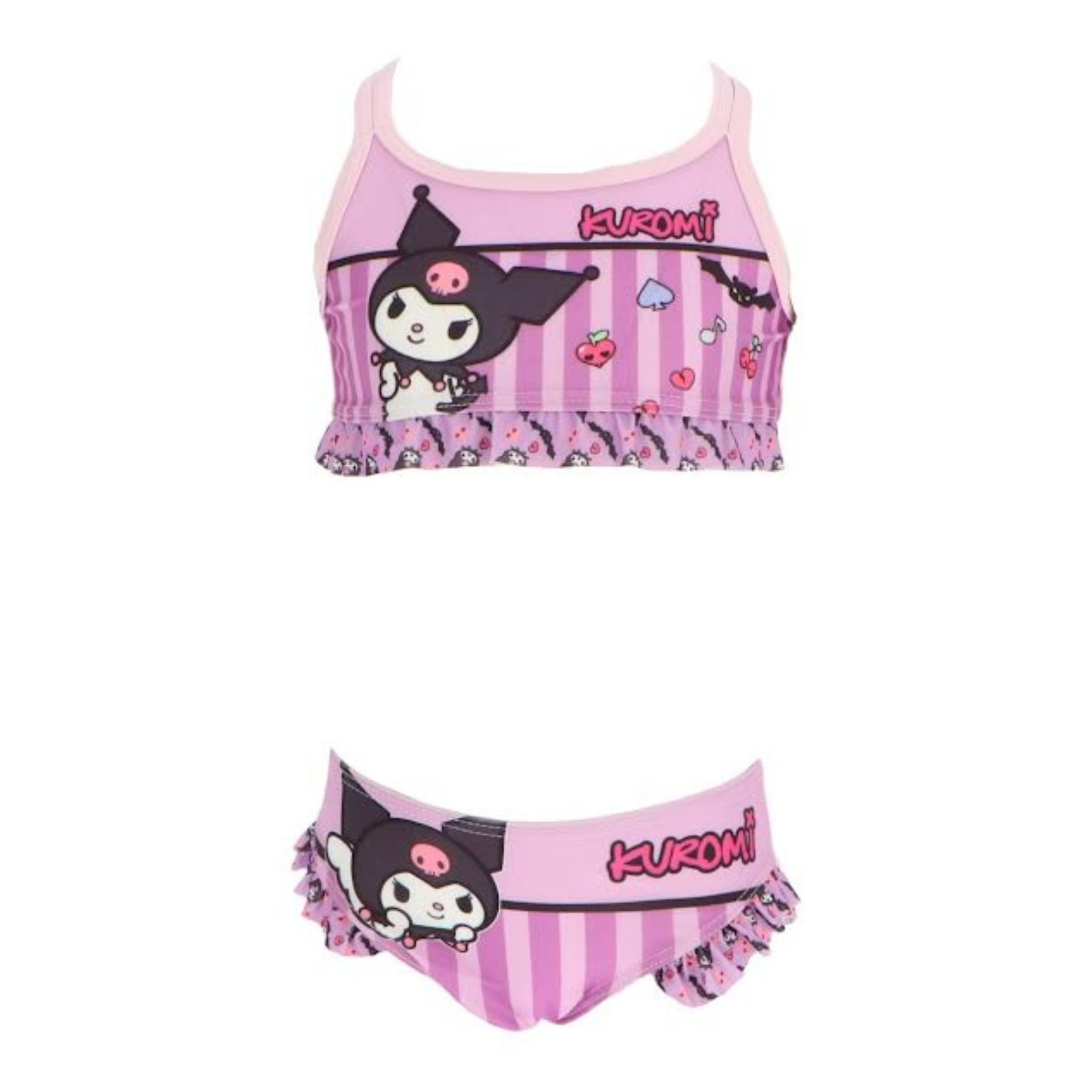 Hello Kitty Bügel-Bikini Kuromi Badeanzug Zweiteiler Kinder Lila für Schwimmbad und Ferien