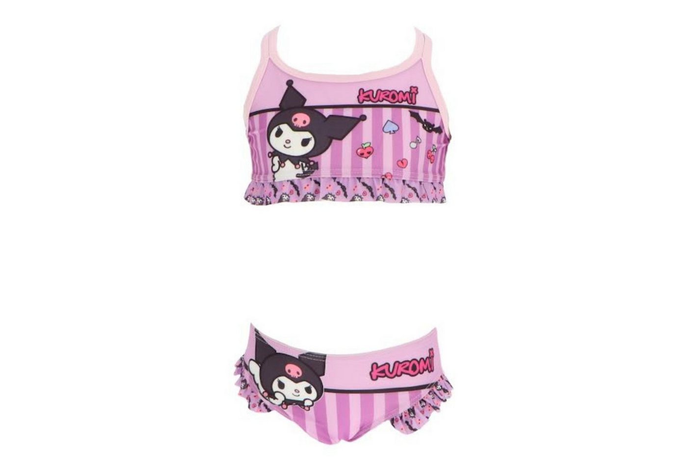 Hello Kitty Bügel-Bikini Kuromi Badeanzug Zweiteiler Kinder Lila für Schwimmbad und Ferien