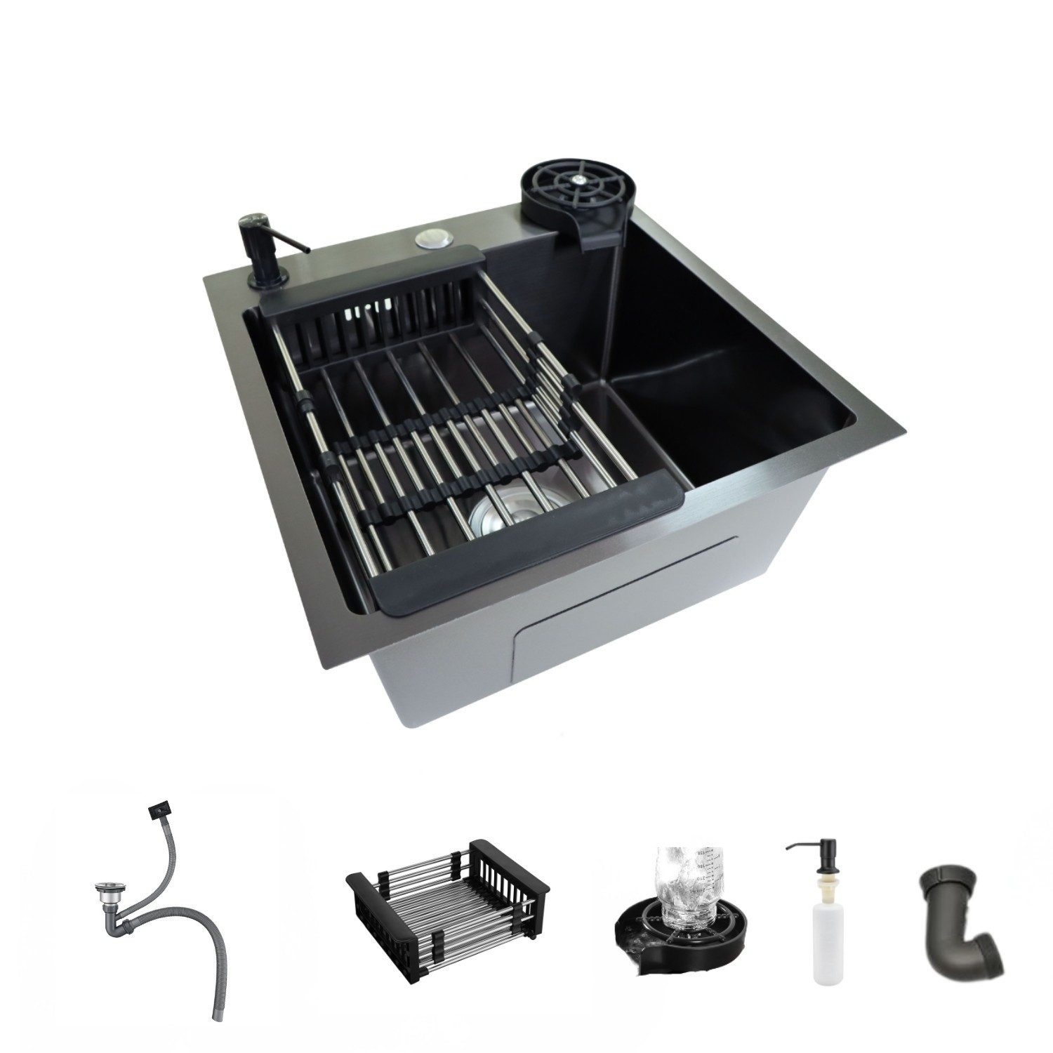 Faizee Home Edelstahlspüle Edelstahlspüle Hydro Schwarz Küchenspül Ohne Armatur 45x45x21,5 cm