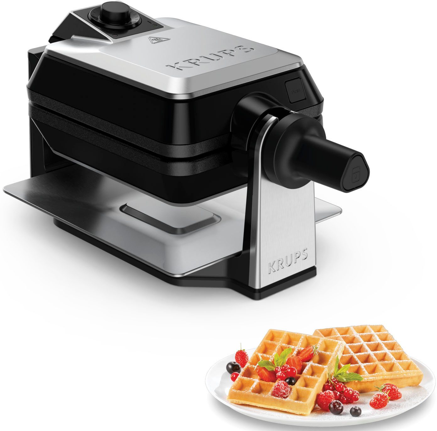 Krups Waffeleisen Professional, für 2 dicke Waffeln, spülmaschinengeeignete Platten, 1200 W, 7 Bräunungsstufen und Vorheizfunkion, drehbar, …