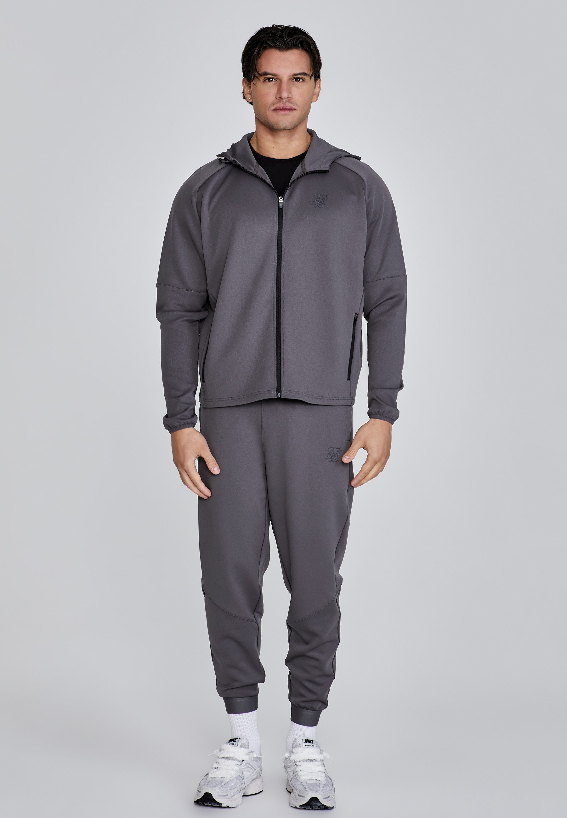 Hoodie SikSilk Herren Grauer Full Zip Kapuzenpullover