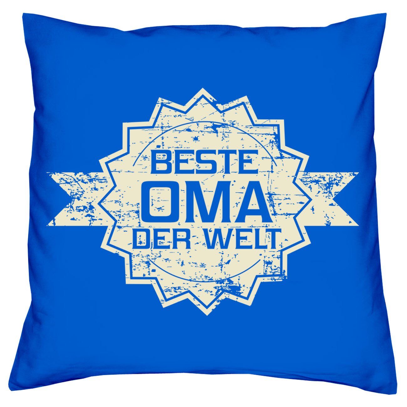 Oma Geburtstag mit Stern Stern Urkunden, Geschenk Welt der Beste royal-blau Vatertag Bester der Dekokissen Welt Kissen-Set Soreso® Opa Muttertag