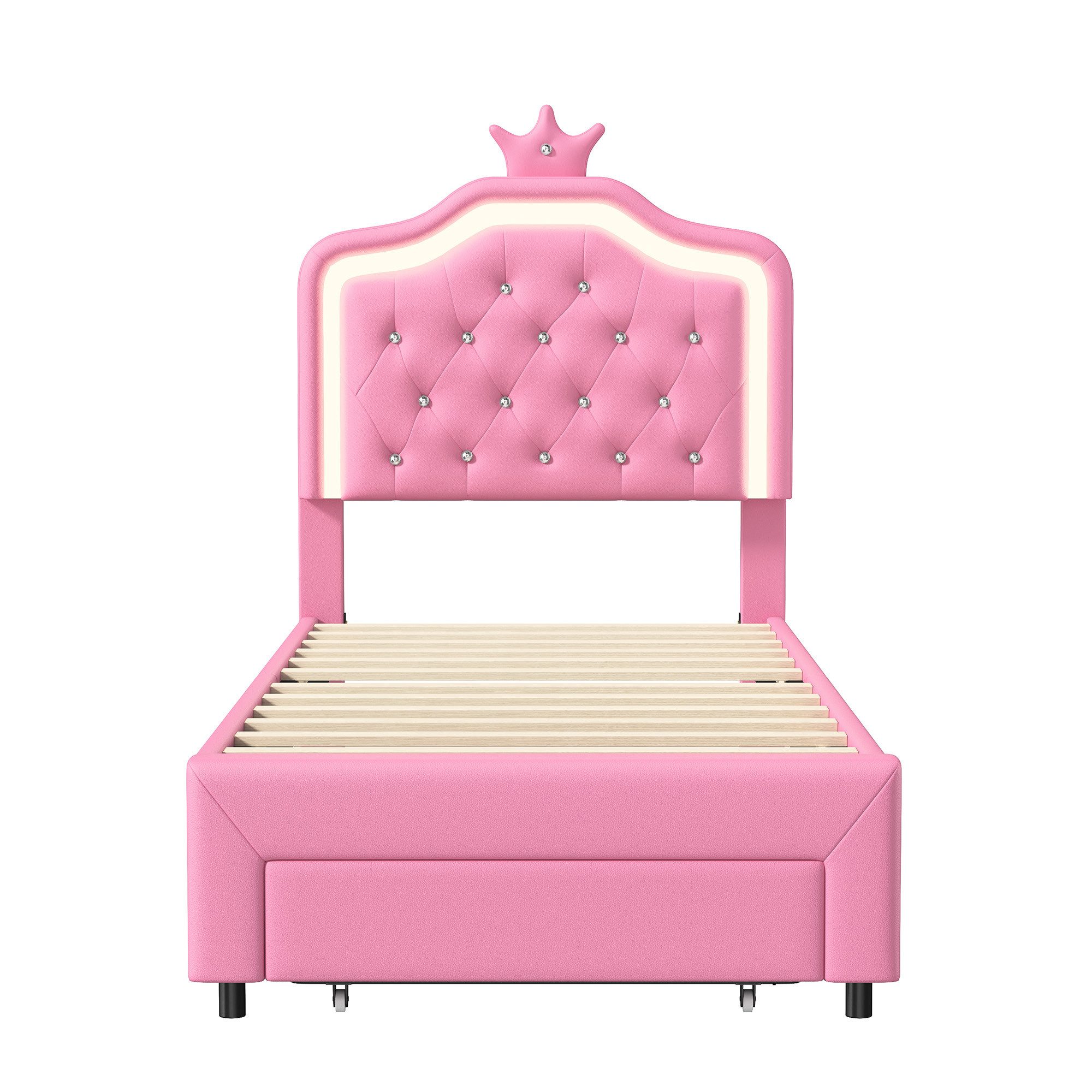 Furnishings Home Kinderbett Polsterbett Prinzessinnenbett Kronen form LED ( günstig online kaufen