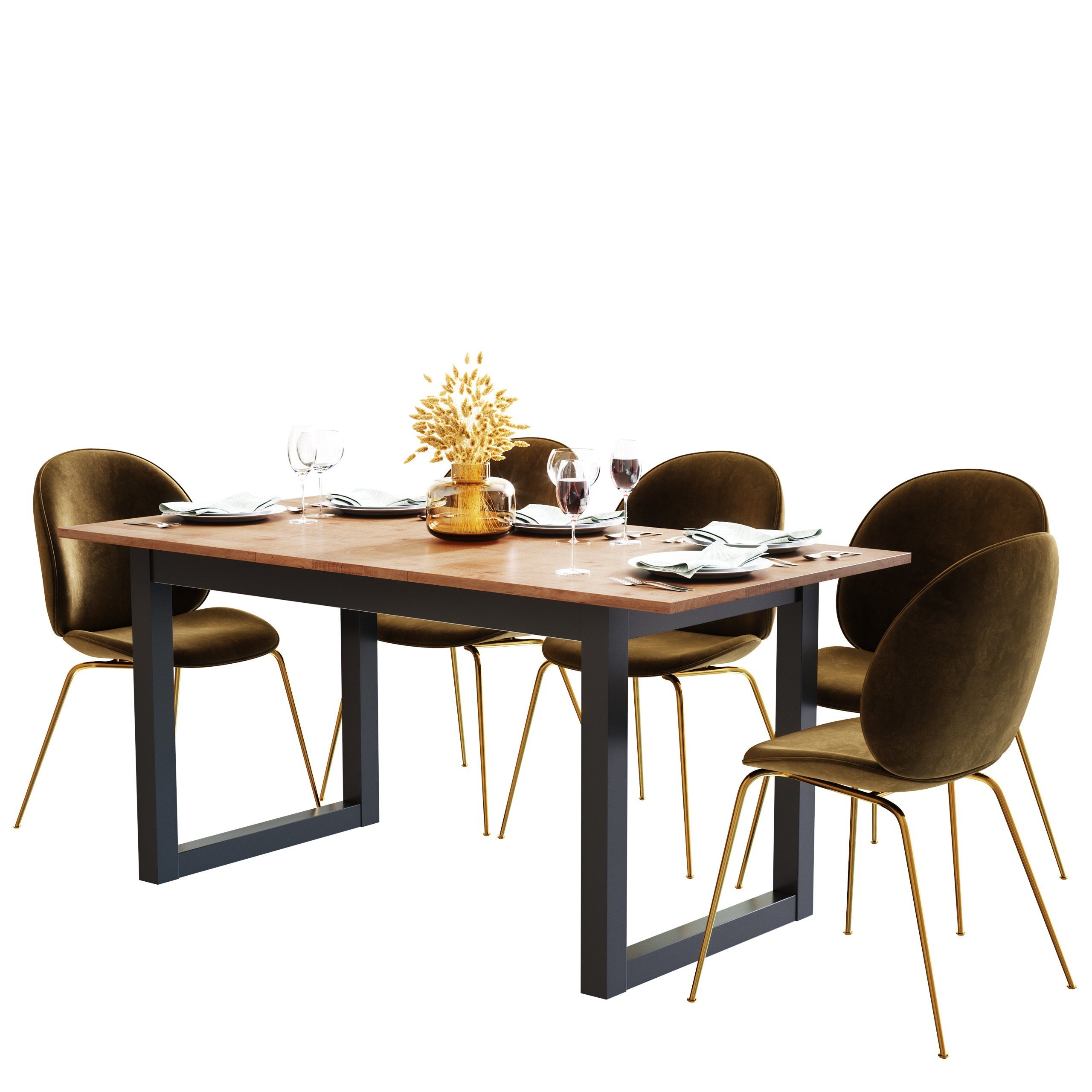 Newroom Esstisch Vincent, ausziehbar 120-160 cm Anthrazit Wildeiche Vintage günstig online kaufen