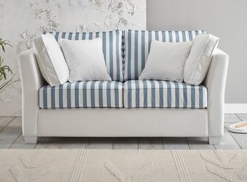 Furn.Design Sofa Hooge, 2-Sitzer in Creme mit blau, Landhausstil, mit Bonell Federkern