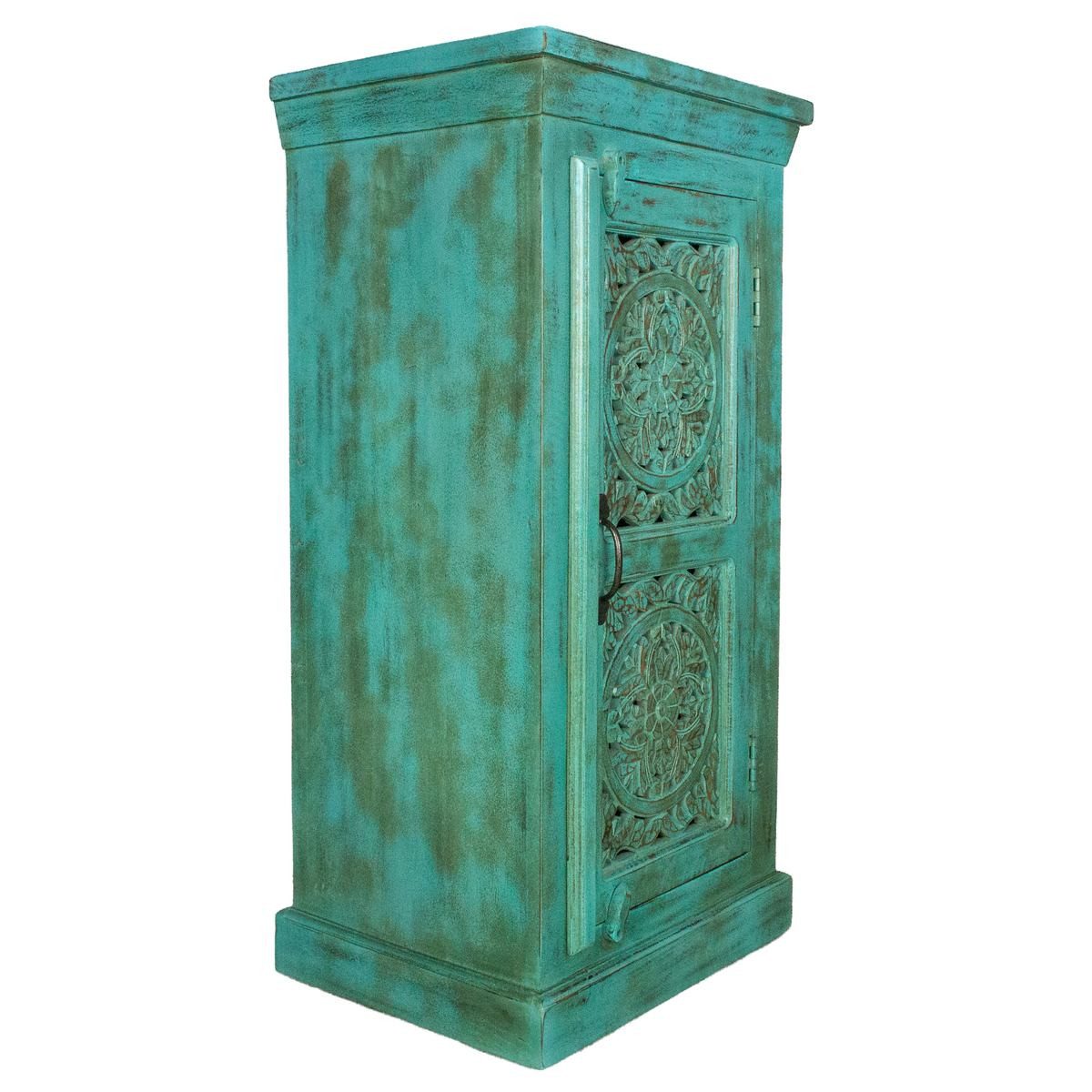 Oriental Galerie Mehrzweckschrank Türkis Kommode kleiner Schrank Indien Antik Design 100cm Flurschrank schmal hoch, Diele, Nachtschrank, Landhaus