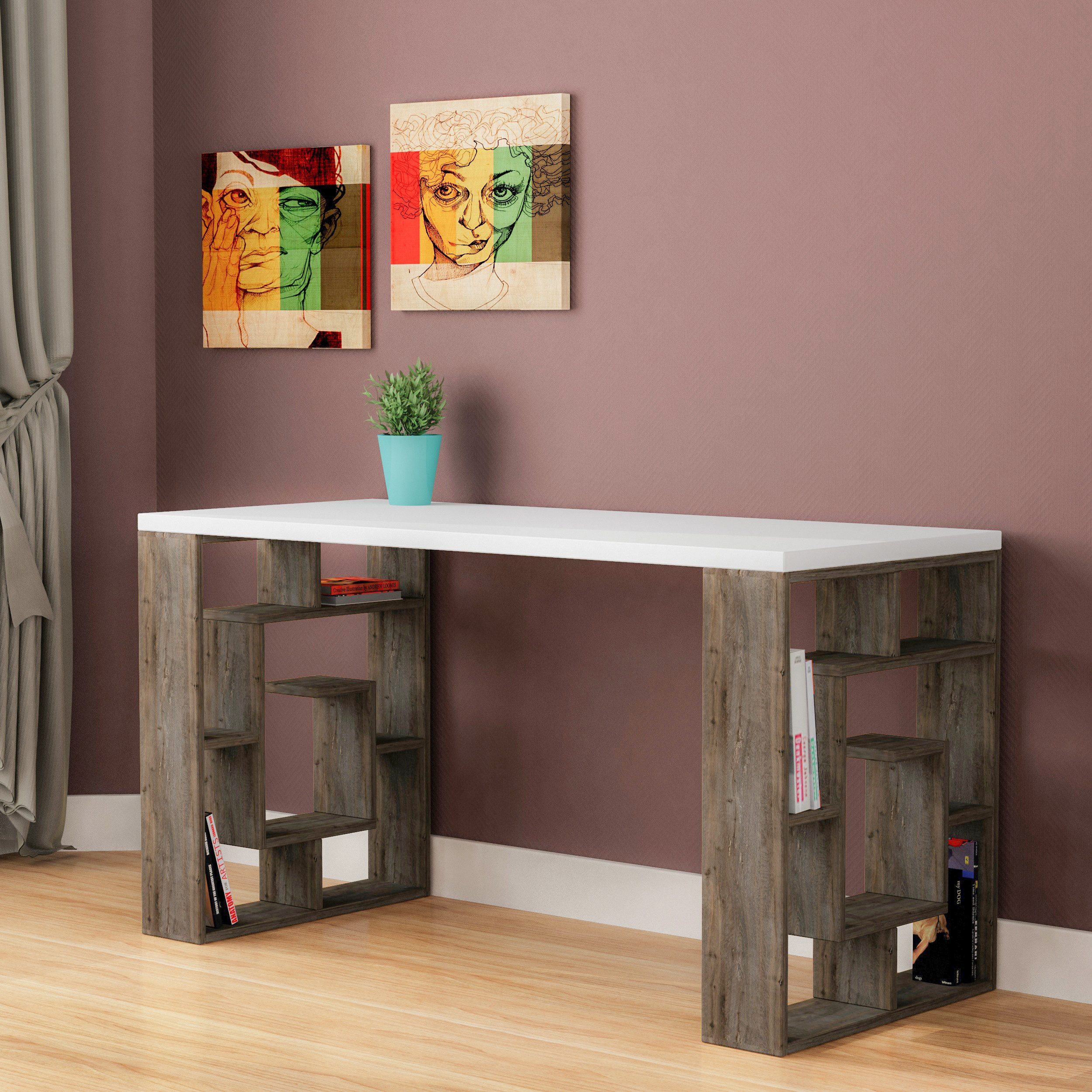Decortie Schreibtisch Labirent, Moderner Schreibtisch/Arbeitstisch, 137 x 60 x 75 cm