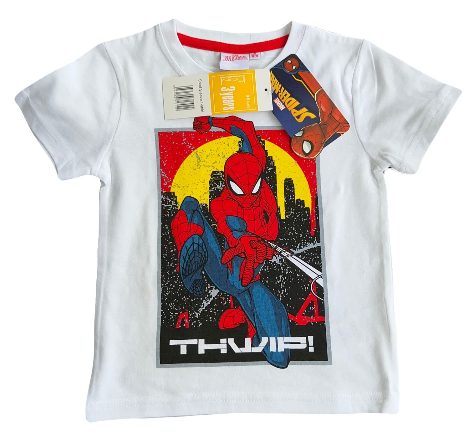 Spiderman Print-Shirt Spiderman Kinder T-Shirt weiß + rot 98 104 110 116 128