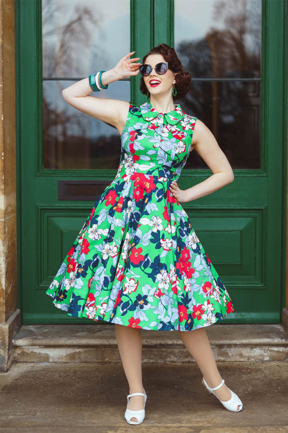 Hearts & Roses London A-Linien-Kleid Emerald Botanica Floral Vintage Retro günstig online kaufen