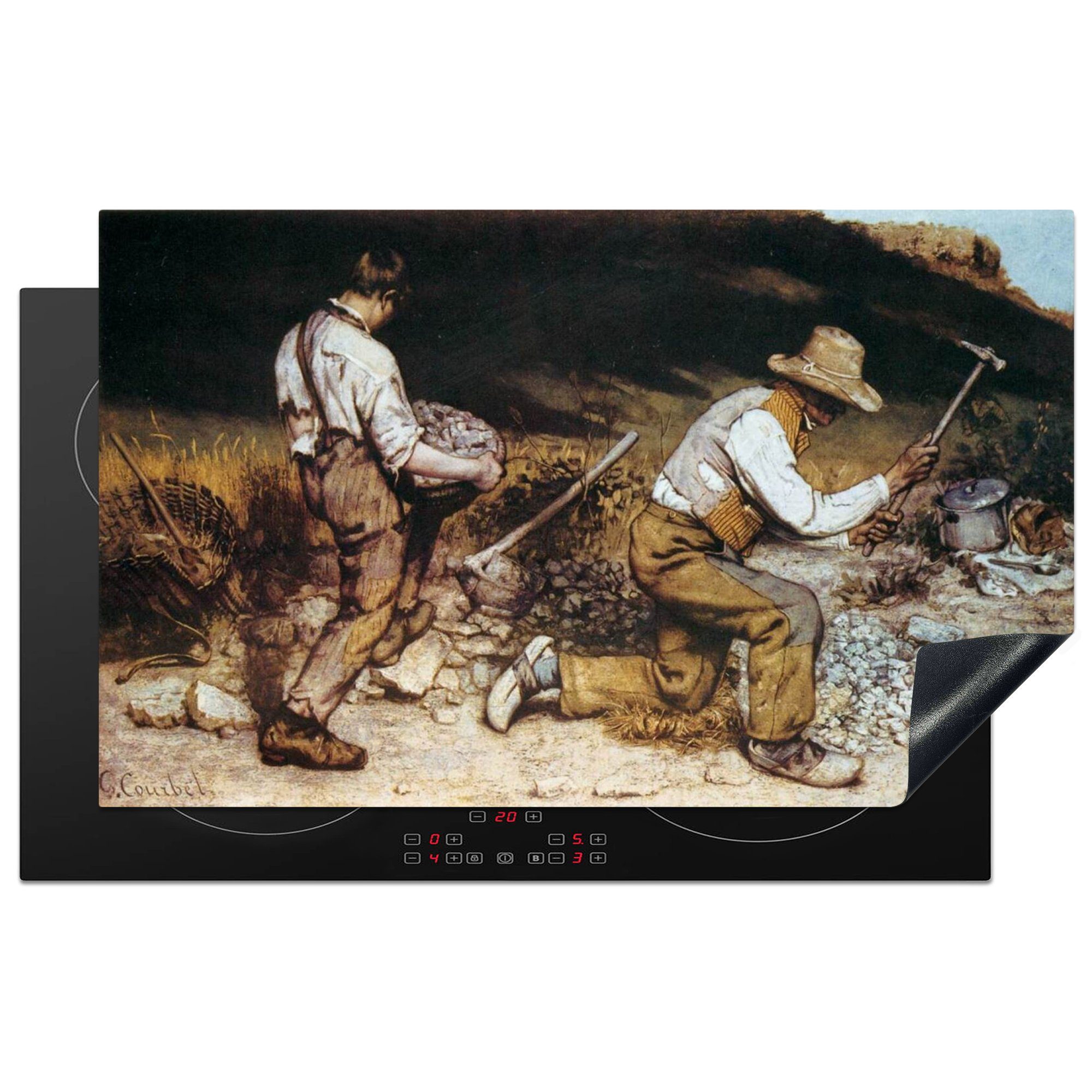MuchoWow Herdblende-/Abdeckplatte Die steinernen Klopfer - Gemälde von Gustave Courbet, Vinyl, (1 tlg), 83x51 cm, Ceranfeldabdeckung, Arbeitsplatte für küche