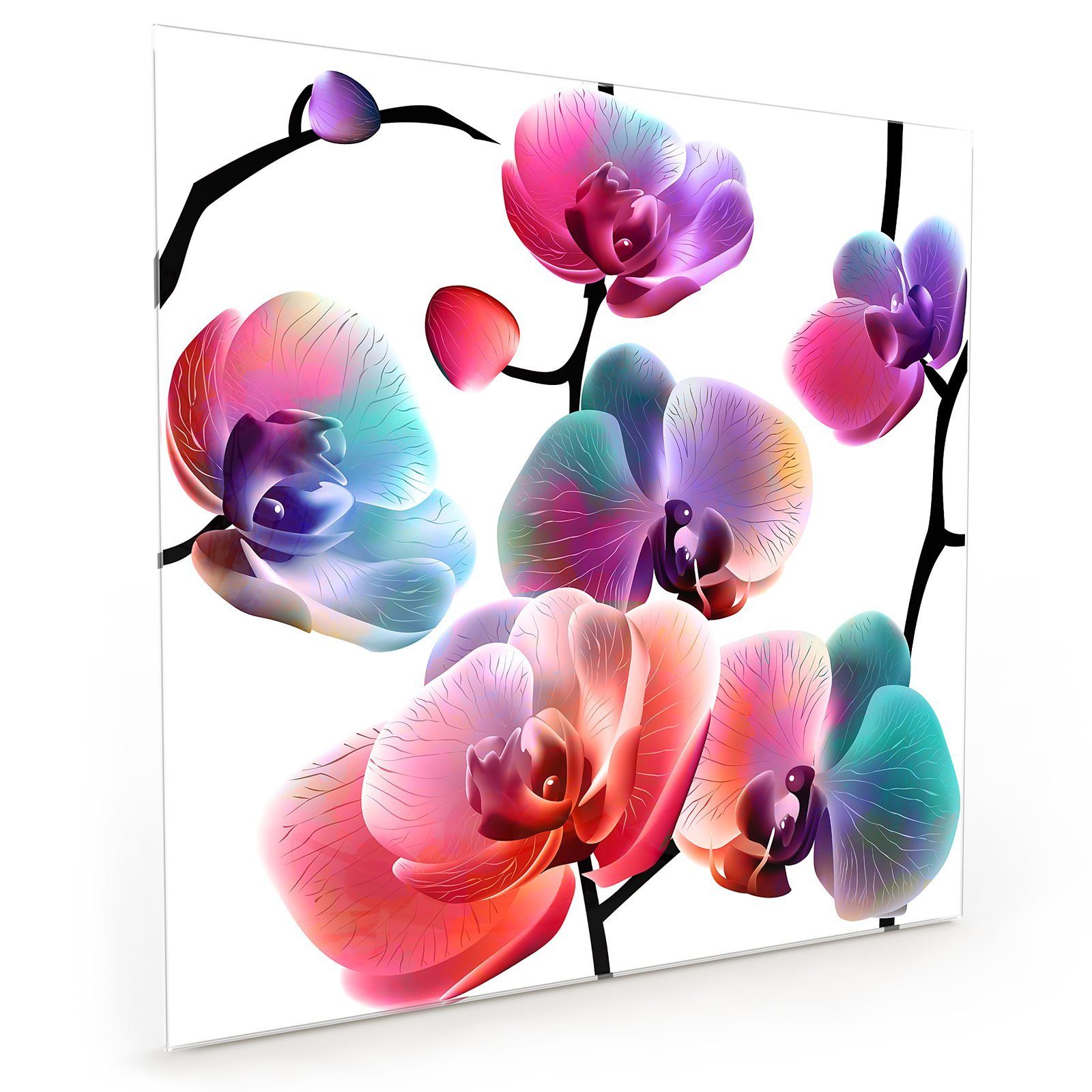 Orchideenmuster Motiv Spritzschutz Küchenrückwand Glas Primedeco mit Küchenrückwand