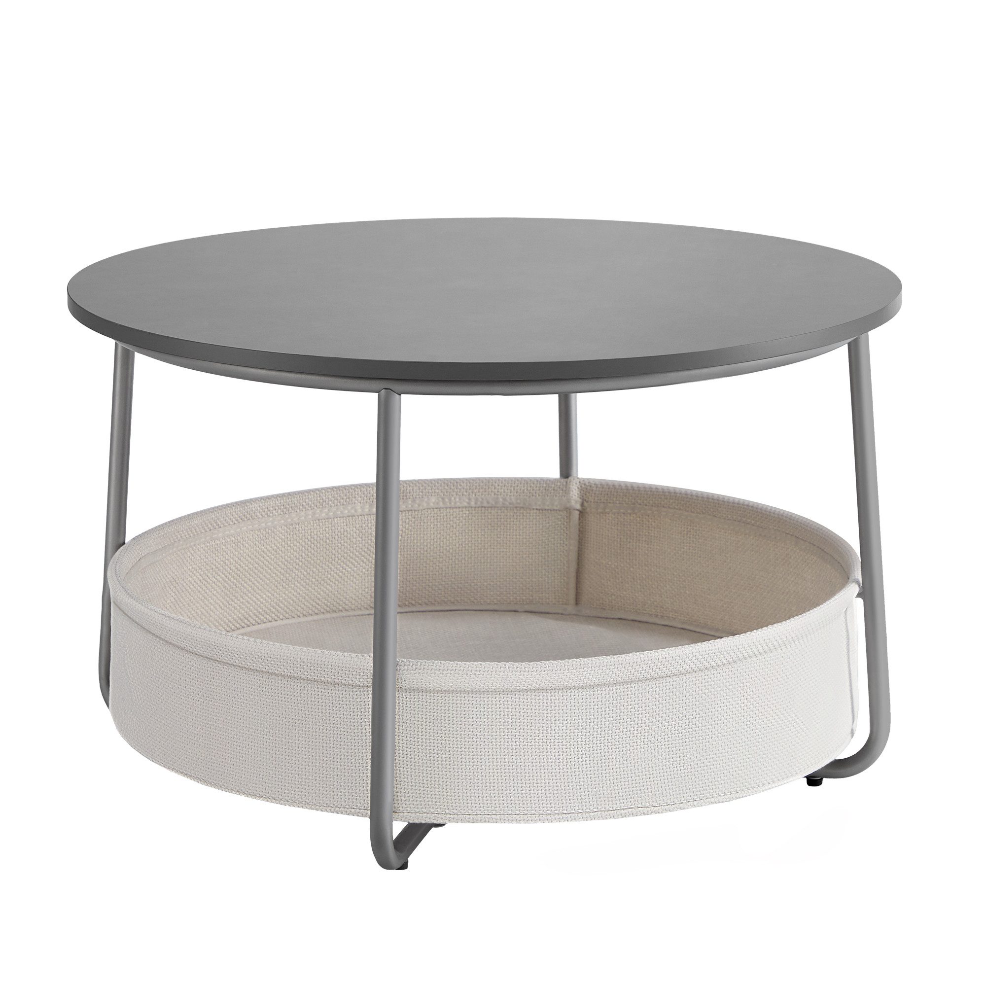 VASAGLE Couchtisch Wohnzimmertisch rund, mit Stauraum Stoffkorb, Sofatisch, holz (inkl. Zubehörpaket & Anleitung), Beistelltisch rund Wohnzimmertisch modern minimalistisch, ∅75 x 45 cm