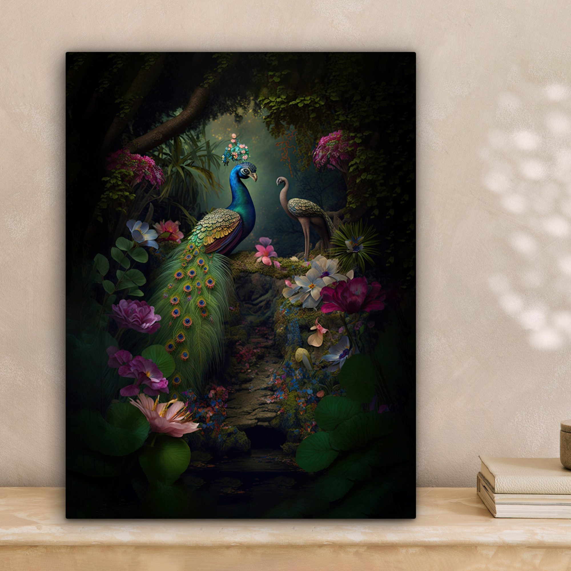 OneMillionCanvasses® Leinwandbild Pfau - Blumen - günstig online kaufen