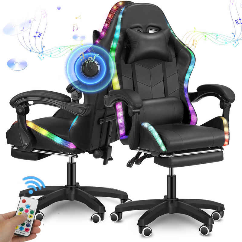 iscooter Gaming Chair Gaming Stuhl mit RGB-LEDs & Soundsystem, Ergonomischer Gaming-Stuhl, Ergonomischer, mit Bluetooth-Lautsprechern, RGB LED-Beleuchtung
