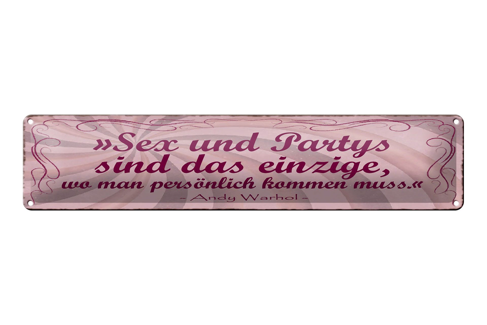Femer GmbH Metallschild Spruch 46x10cm Sex Party persönlich kommen muss, (1 St), gewölbte Oberfläche, abgerundete Ecken, umgeschlagene Kanten