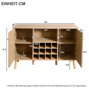EXTSUD Weinregal Stilvolles 120 cm langes Weinregal aus Holzimitat,Sideboard,Eckschrank