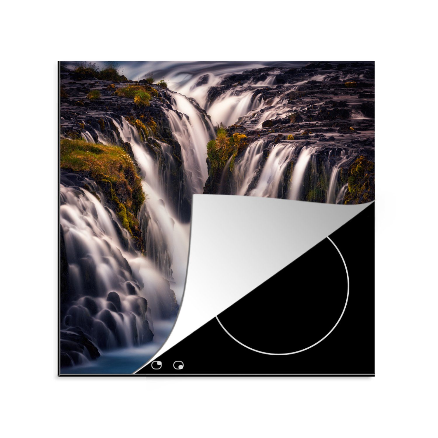 MuchoWow Herdblende-/Abdeckplatte Wasserfall - Fluss - Berg, Vinyl, (1 tlg), 78x78 cm, Ceranfeldabdeckung, Arbeitsplatte für küche