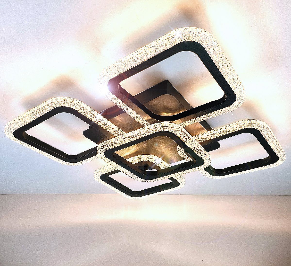 Lewima LED Deckenleuchte XL-XXL per Schwarz 55-83cm groß Fernbedienung, einstellbar, / Einstellungen / Dimmbar Farbwechsel Kaltweiß Neutralweiß glitzernd Deckenlampe Warmweiß werden 24-36W, funkelnd gespeichert