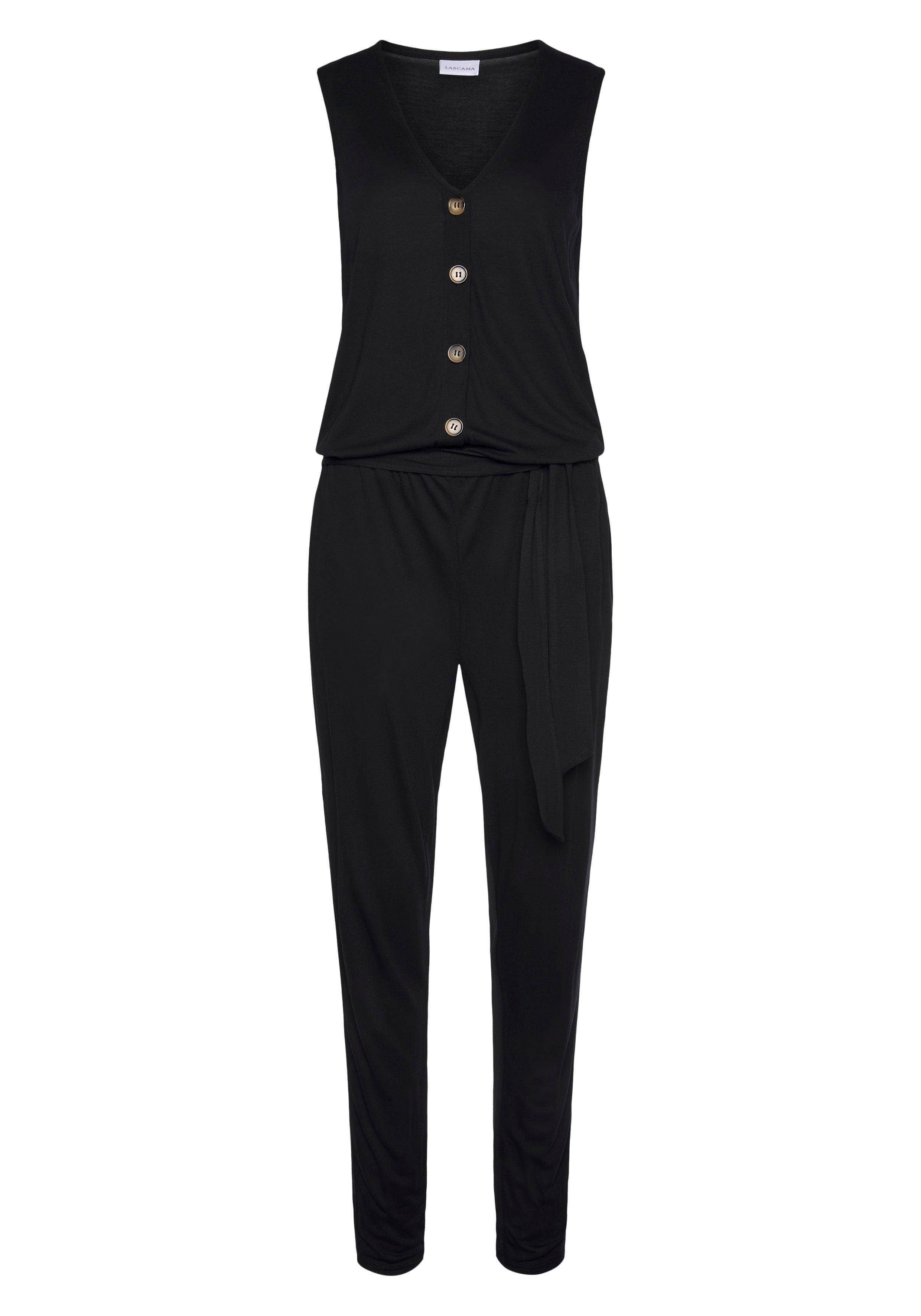 LASCANA Jumpsuit (mit Bindegürtel) und Knopfleiste günstig online kaufen