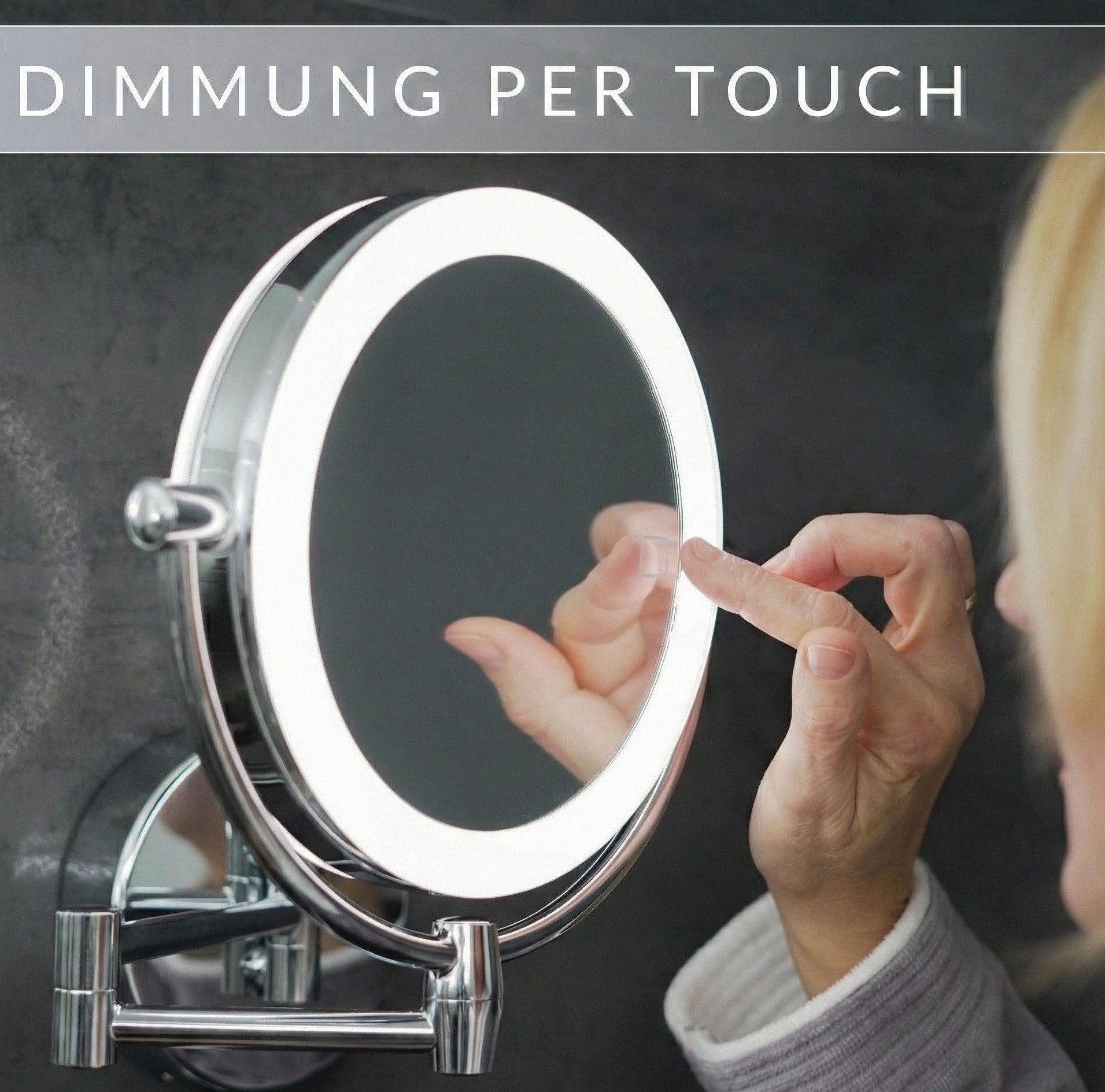 Libaro Kosmetikspiegel mit Beleuchtung MODENA LED Schminkspiegel 3-fach & 7-fach Vergrößerung, LED Wandmontage, Vergrößerungsspiegel 2-seitig, 360° drehbar, dim – Bild 5 von 5