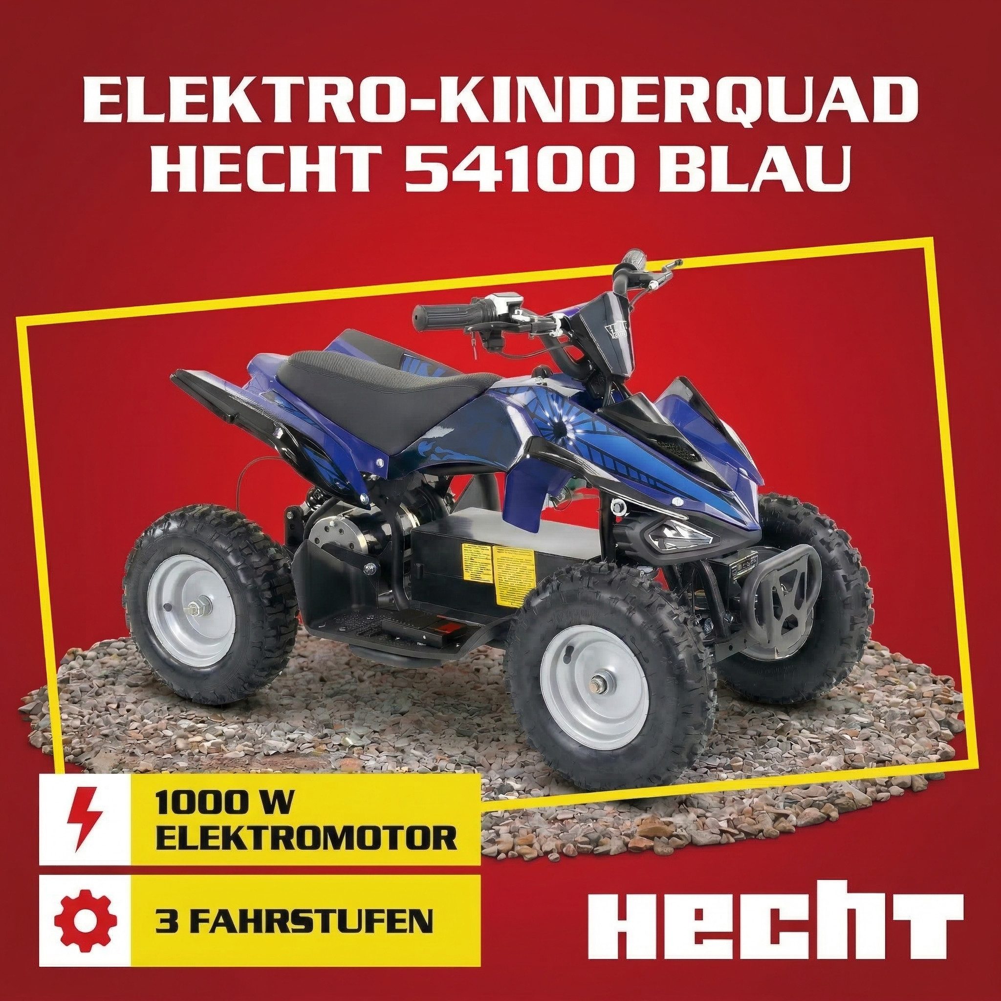 Hecht Elektro-Kinderquad Mini Kinder Quad 1000W bis 20 km/h, Belastbarkeit 65 kg, 36V/12Ah Akku, Scheibenbremsen, Scheinwerfer